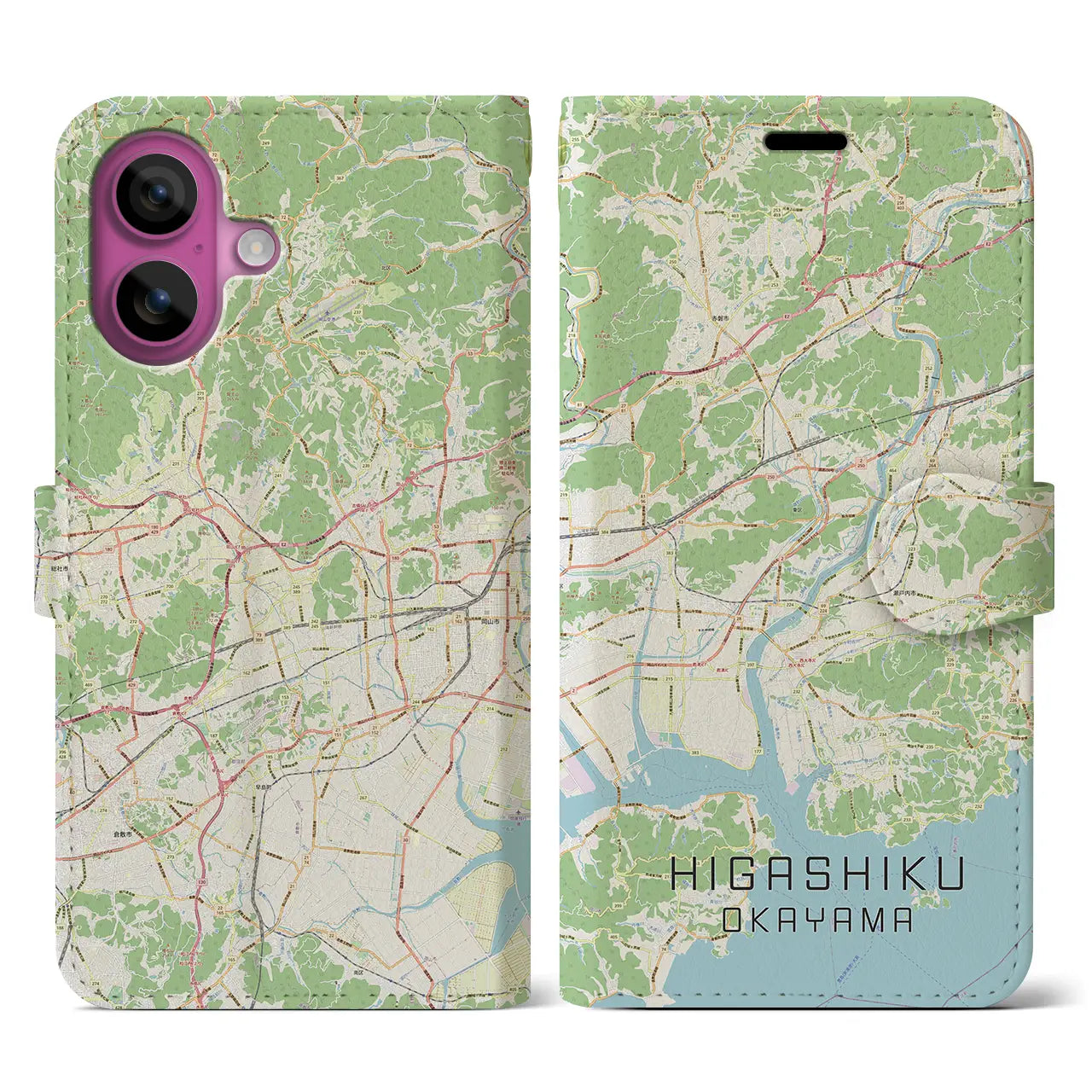【東区(岡山市)】地図柄iPhoneケース(手帳タイプ)ナチュラル・iPhone 16 Pro 用