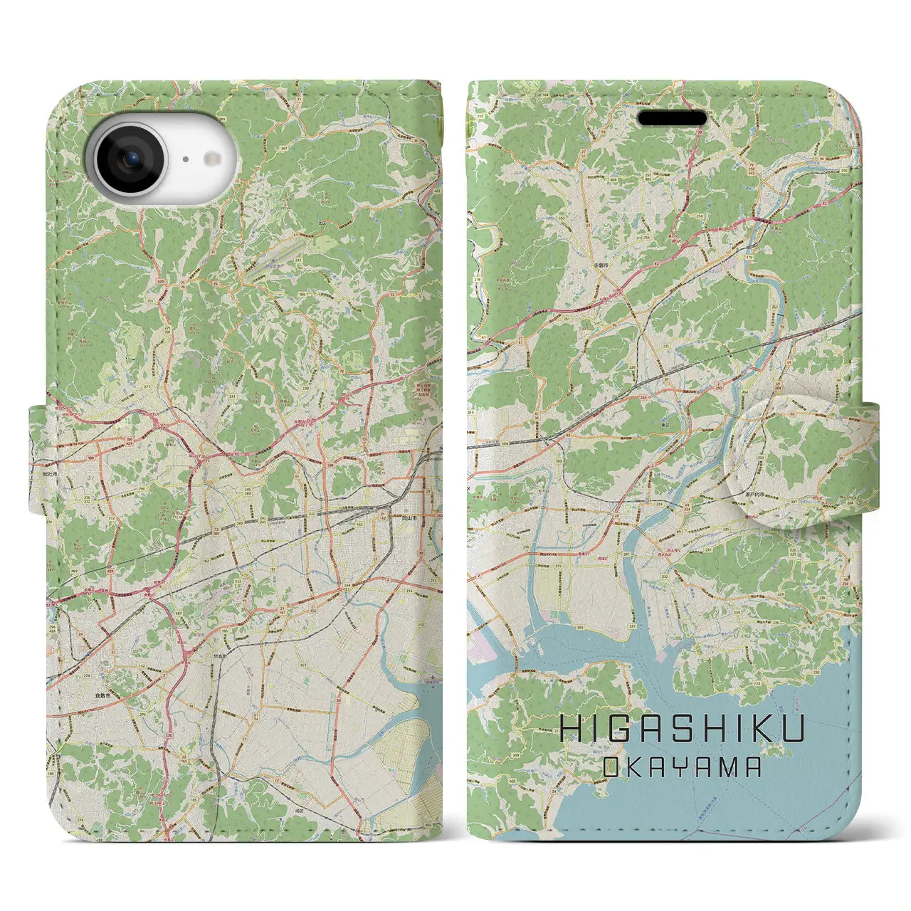 【東区(岡山市)】地図柄iPhoneケース(手帳タイプ)