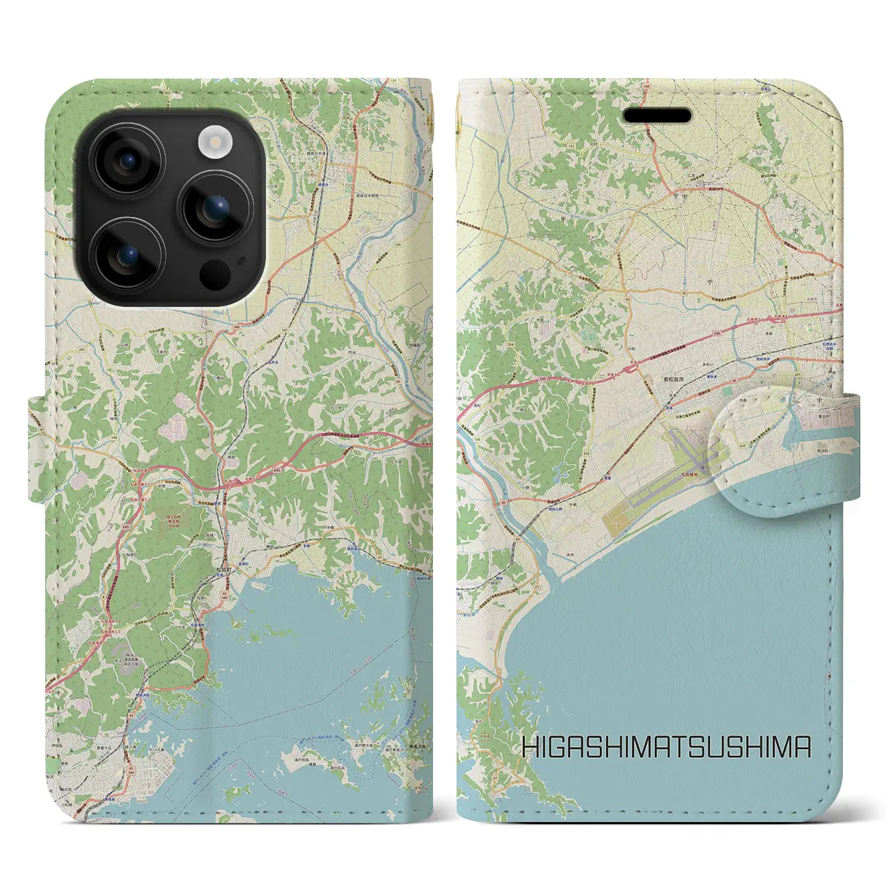 【東松島(宮城県)】地図柄iPhoneケース(手帳タイプ)ナチュラル・iPhone 16 用