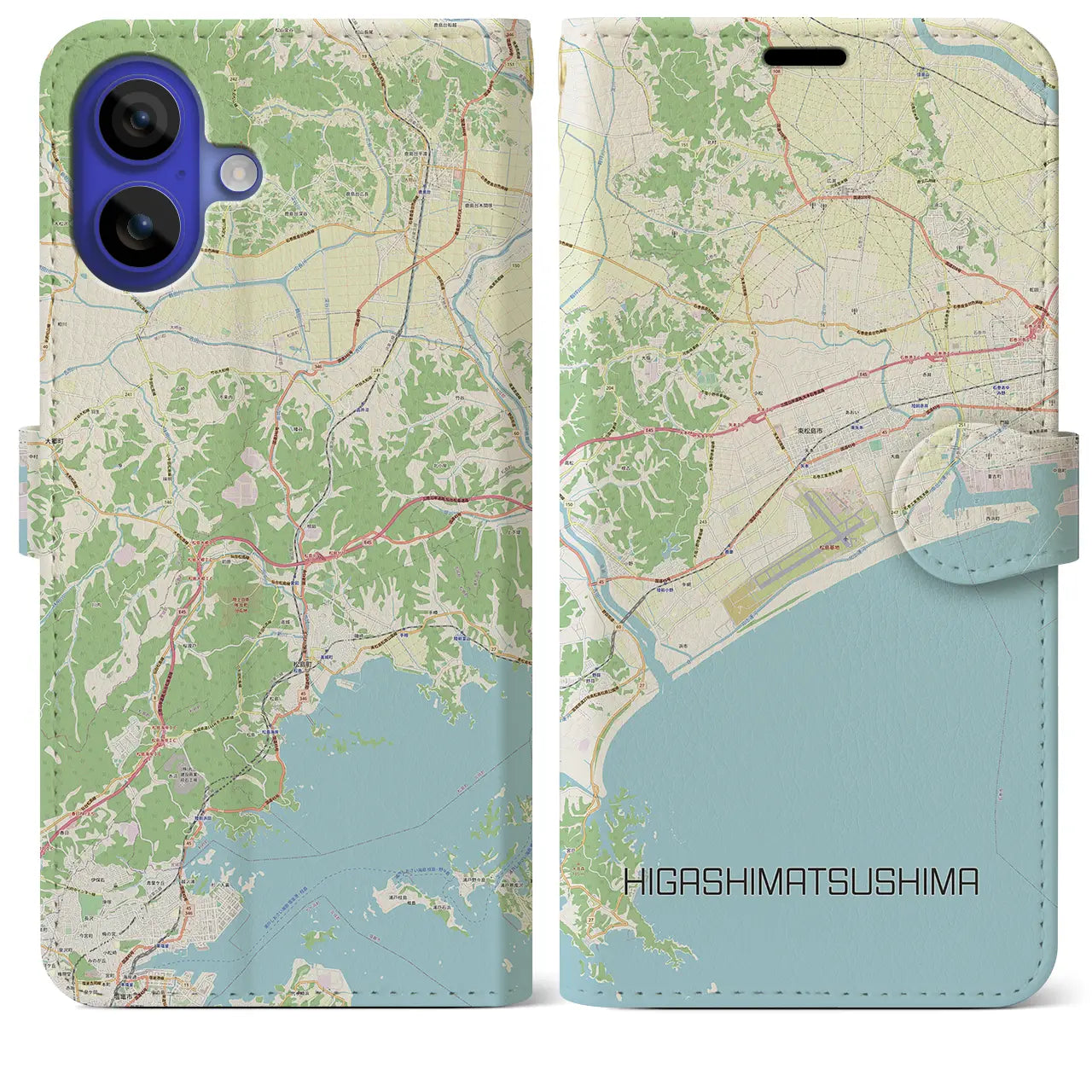 【東松島(宮城県)】地図柄iPhoneケース(手帳タイプ)ナチュラル・iPhone 16 Pro Max 用