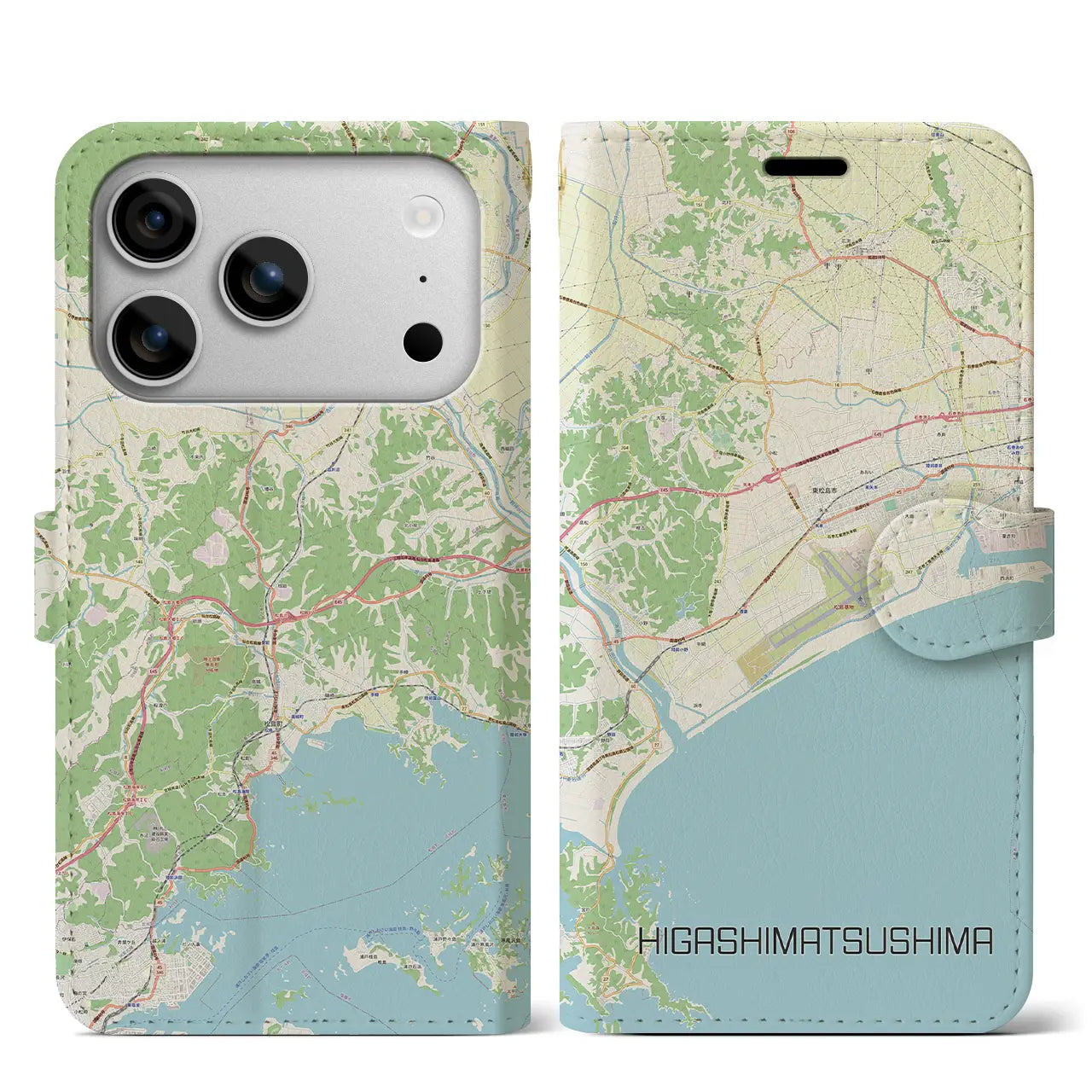 【東松島(宮城県)】地図柄iPhoneケース(手帳タイプ)モノトーン・iPhone 17 Pro Max 用