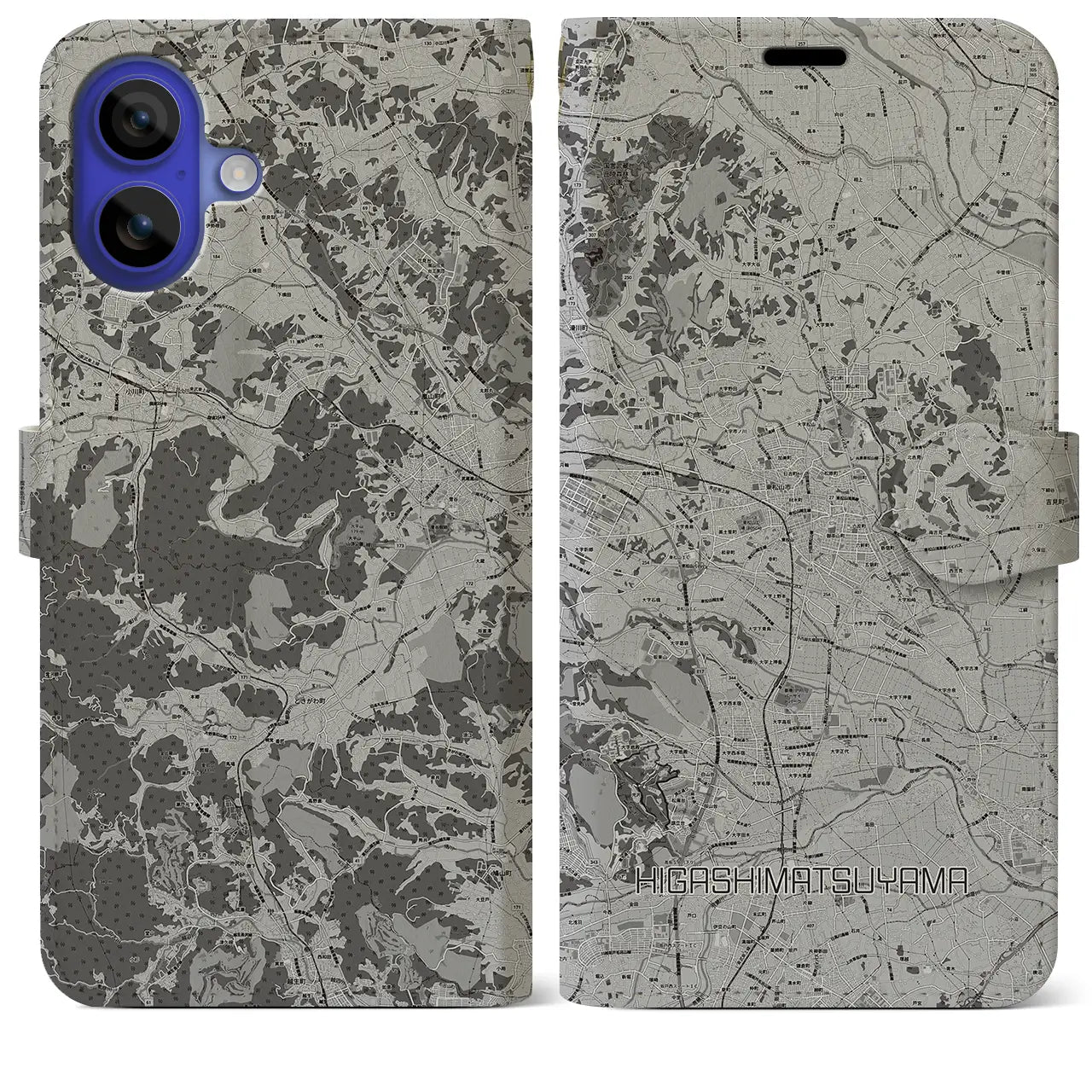 【東松山(埼玉県)】地図柄iPhoneケース(手帳タイプ)モノトーン・iPhone 16 Pro Max 用
