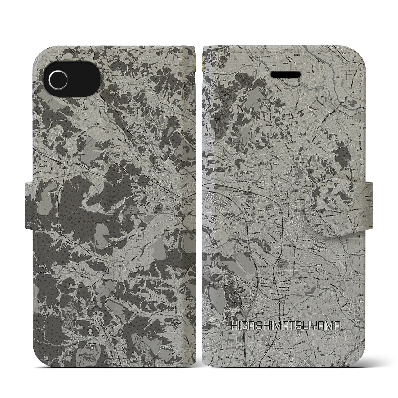 【東松山(埼玉県)】地図柄iPhoneケース(手帳タイプ)モノトーン・iPhone SE(第3 / 第2世代) / 8 / 7 / 6s / 6 用