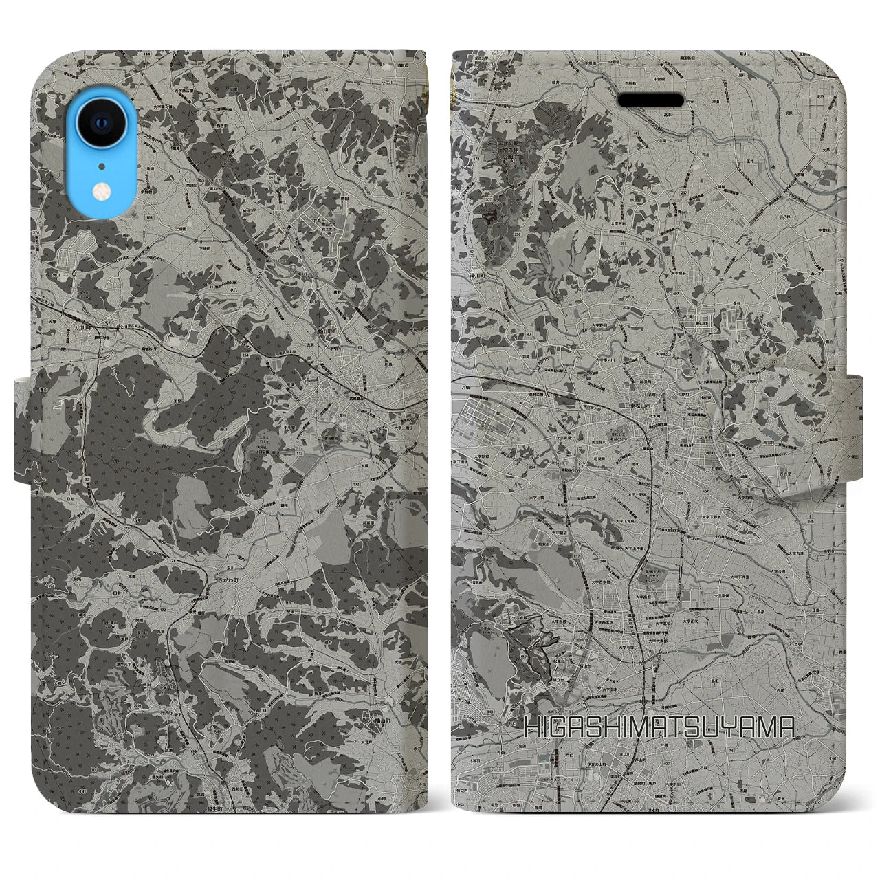【東松山(埼玉県)】地図柄iPhoneケース(手帳タイプ)モノトーン・iPhone XR 用