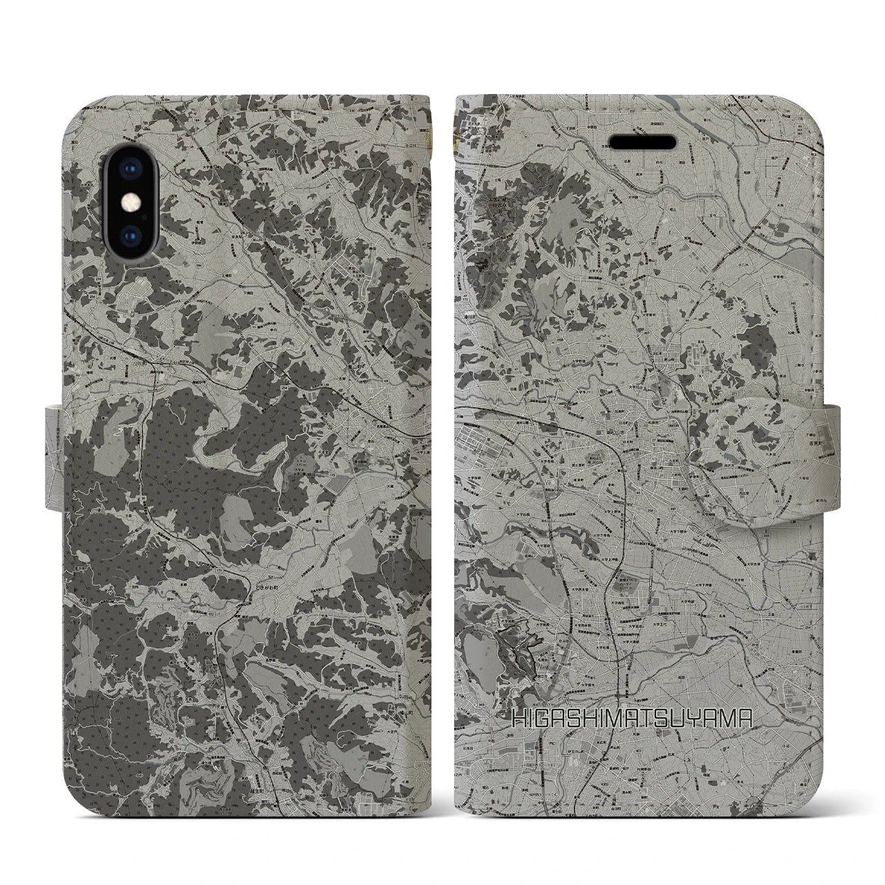 【東松山(埼玉県)】地図柄iPhoneケース(手帳タイプ)モノトーン・iPhone XS / X 用