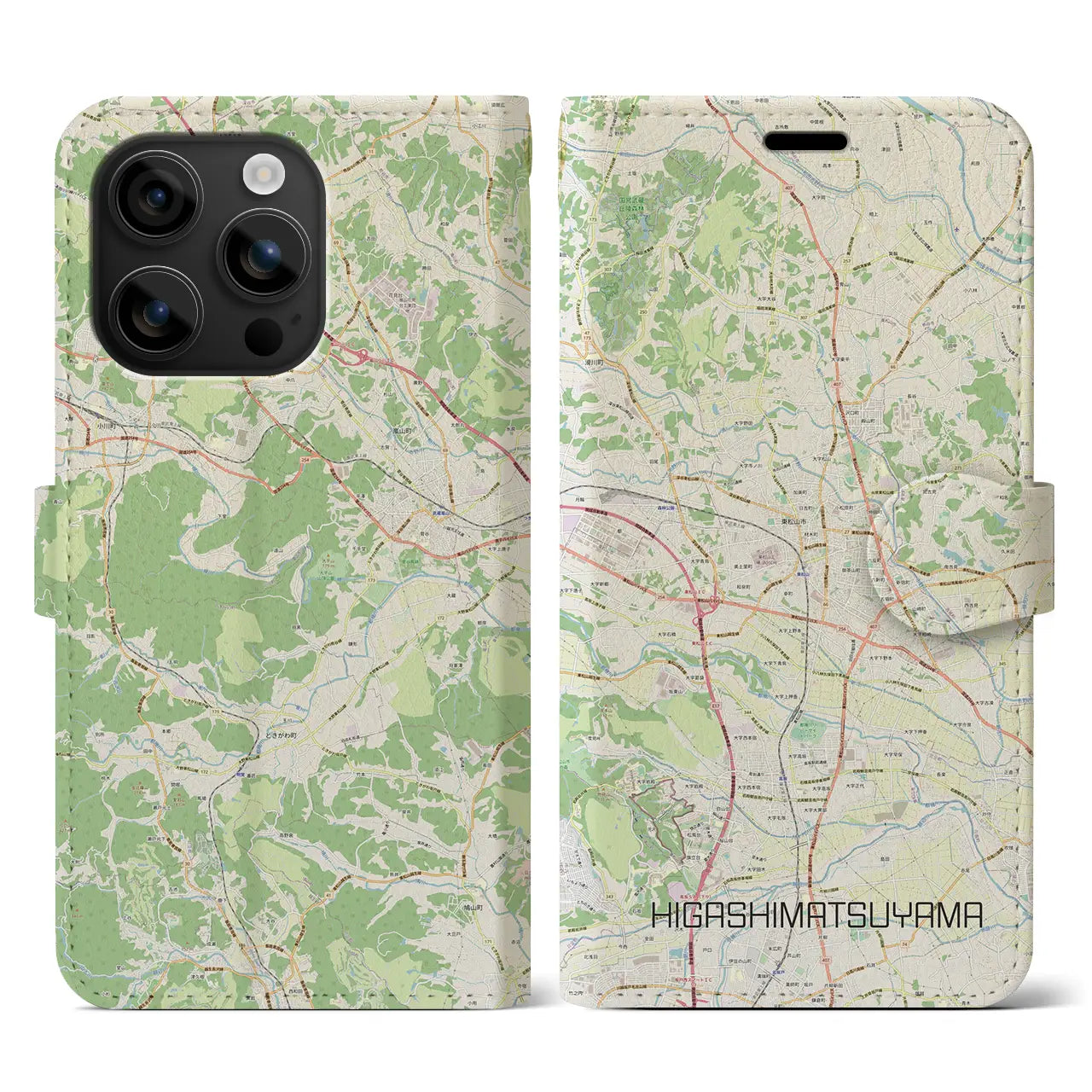 【東松山(埼玉県)】地図柄iPhoneケース(手帳タイプ)ナチュラル・iPhone 16 用