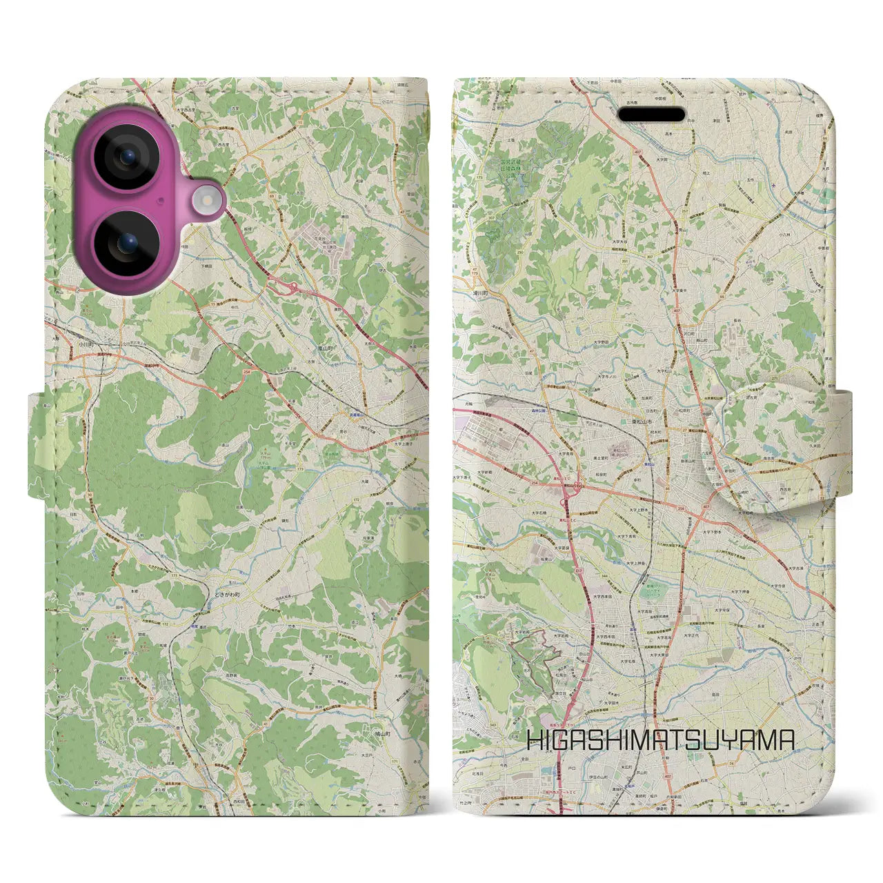 【東松山(埼玉県)】地図柄iPhoneケース(手帳タイプ)ナチュラル・iPhone 16 Pro 用
