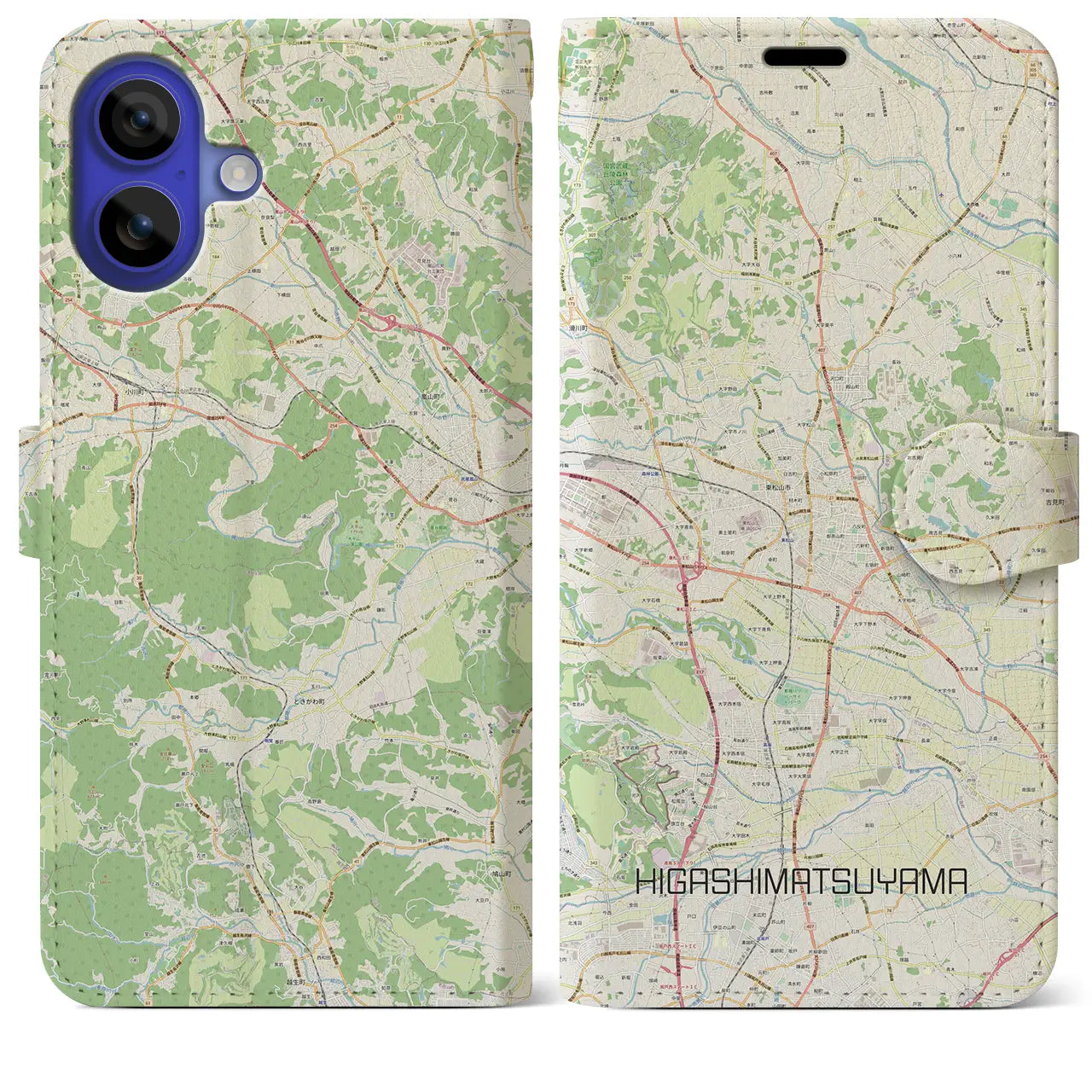 【東松山(埼玉県)】地図柄iPhoneケース(手帳タイプ)ナチュラル・iPhone 16 Pro Max 用