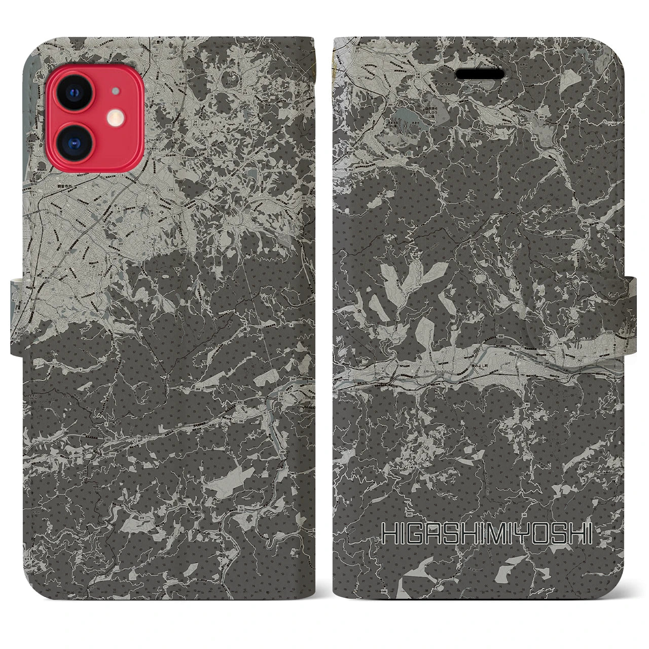 【東みよし(徳島県)】地図柄iPhoneケース(手帳タイプ)モノトーン・iPhone 11 用