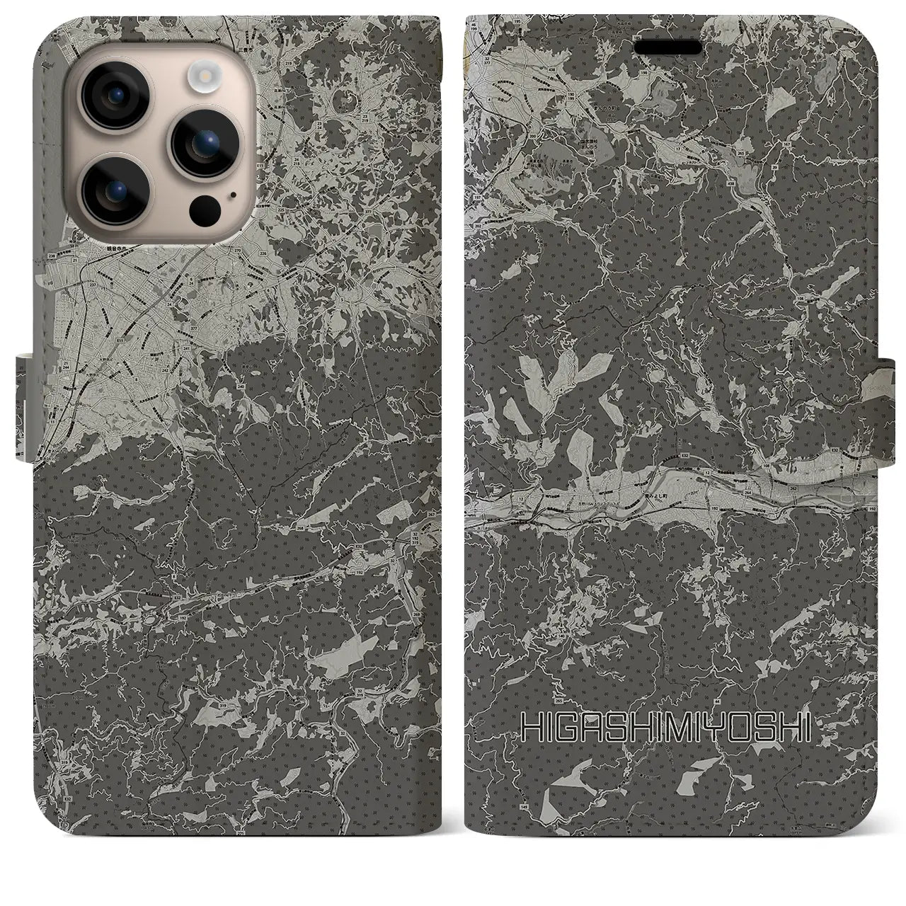 【東みよし(徳島県)】地図柄iPhoneケース(手帳タイプ)モノトーン・iPhone 16 Plus 用