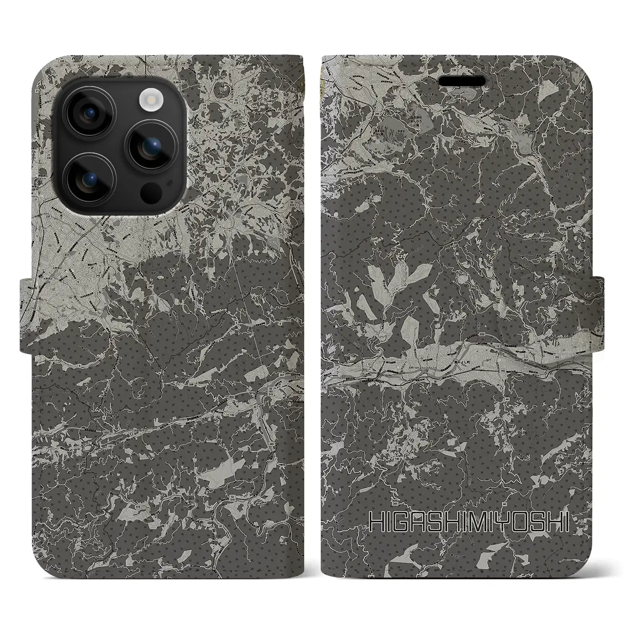 【東みよし(徳島県)】地図柄iPhoneケース(手帳タイプ)モノトーン・iPhone 16 用