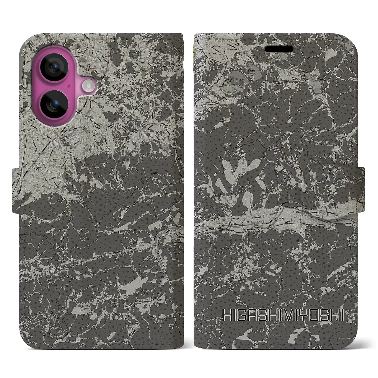 【東みよし(徳島県)】地図柄iPhoneケース(手帳タイプ)モノトーン・iPhone 16 Pro 用