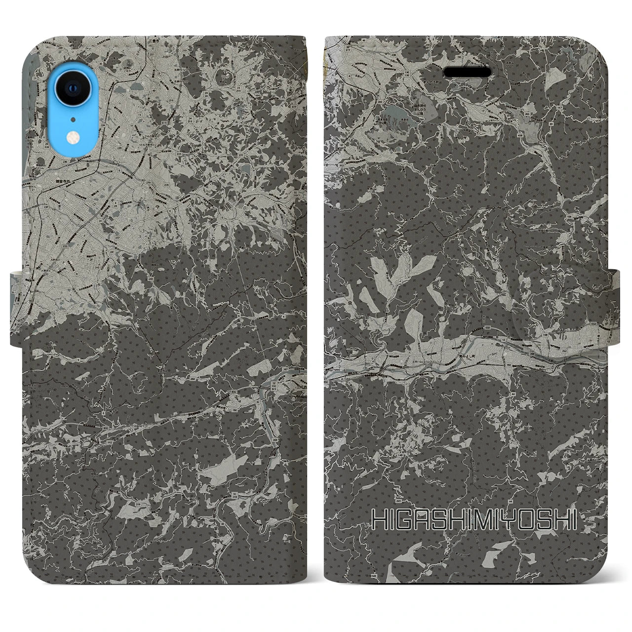 【東みよし(徳島県)】地図柄iPhoneケース(手帳タイプ)モノトーン・iPhone XR 用