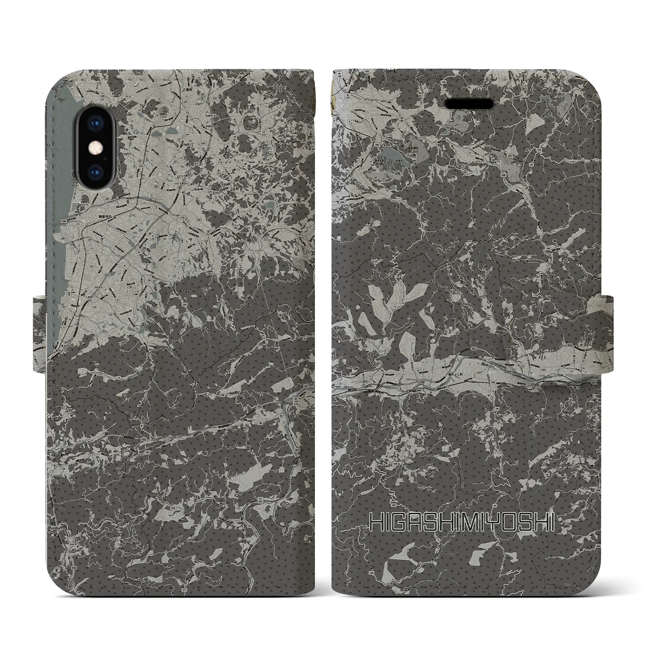 【東みよし(徳島県)】地図柄iPhoneケース(手帳タイプ)モノトーン・iPhone XS / X 用
