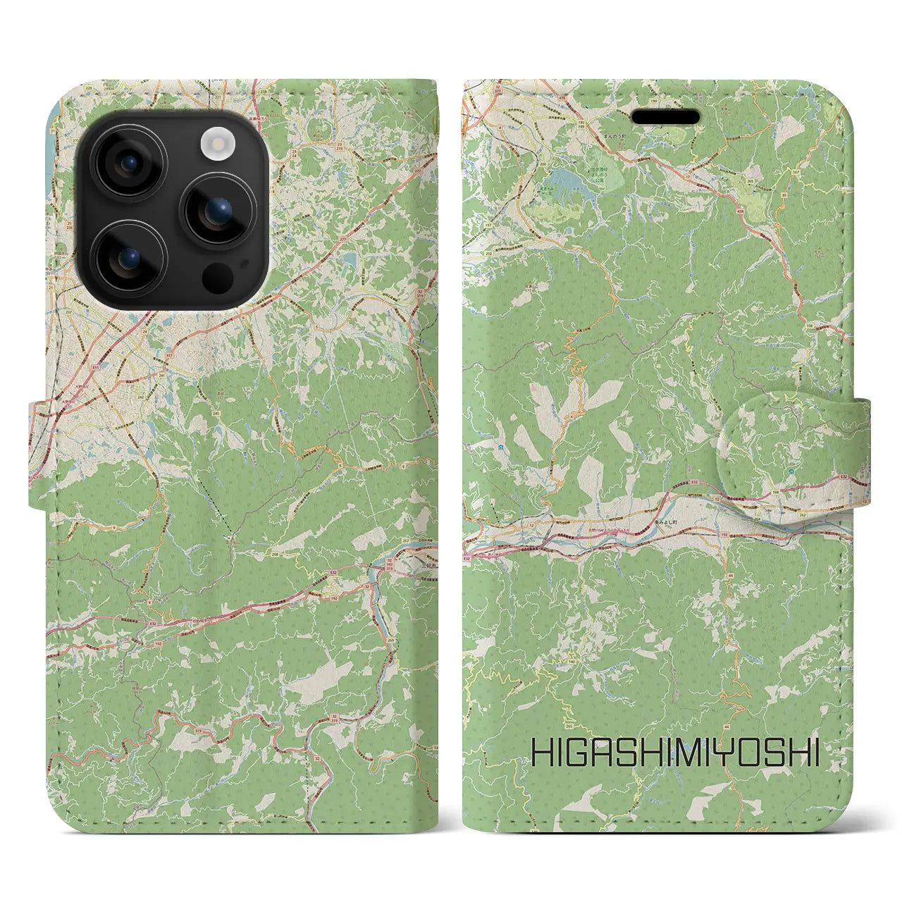【東みよし(徳島県)】地図柄iPhoneケース(手帳タイプ)ナチュラル・iPhone 16 用