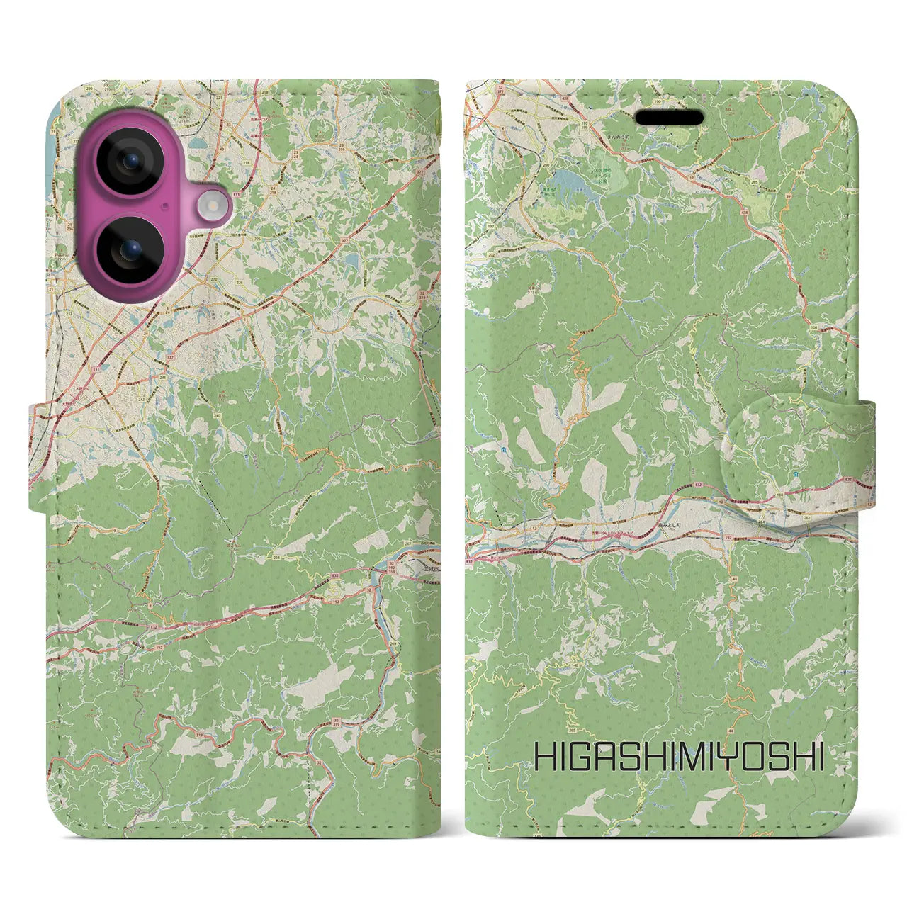 【東みよし(徳島県)】地図柄iPhoneケース(手帳タイプ)ナチュラル・iPhone 16 Pro 用