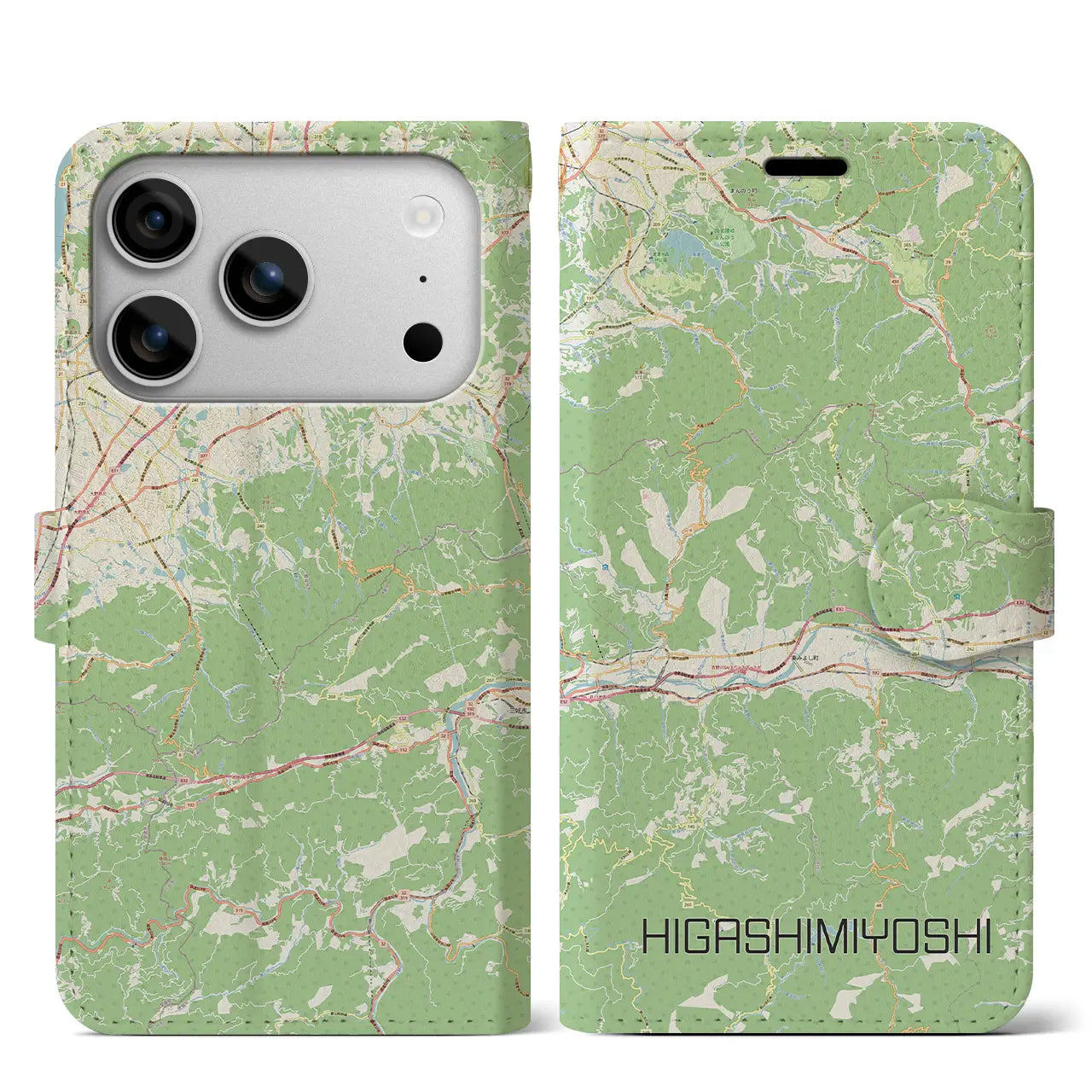 【東みよし(徳島県)】地図柄iPhoneケース(手帳タイプ)ナチュラル・iPhone 17 Pro Max 用