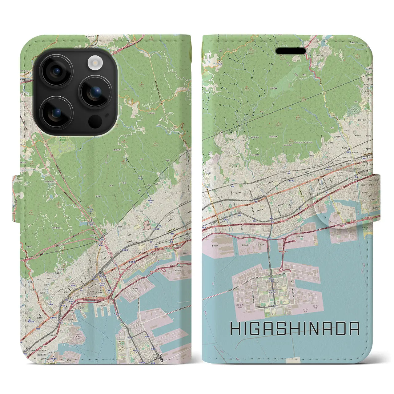 【東灘(兵庫県)】地図柄iPhoneケース(手帳タイプ)ナチュラル・iPhone 16 用