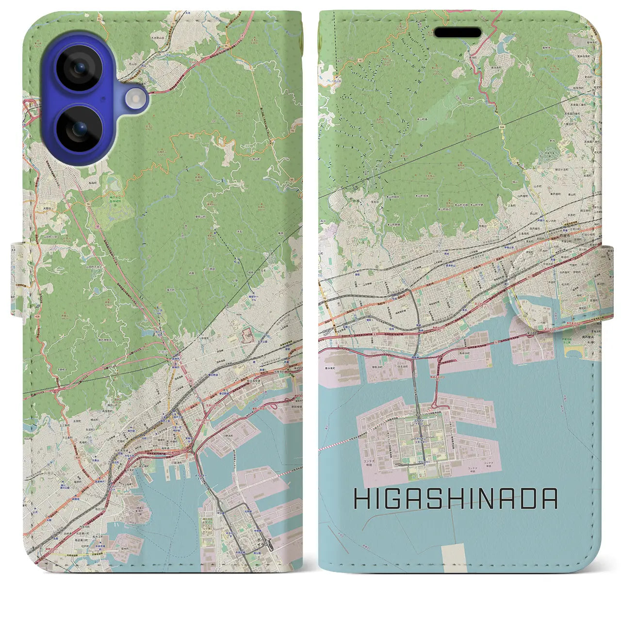 【東灘(兵庫県)】地図柄iPhoneケース(手帳タイプ)ナチュラル・iPhone 16 Pro Max 用
