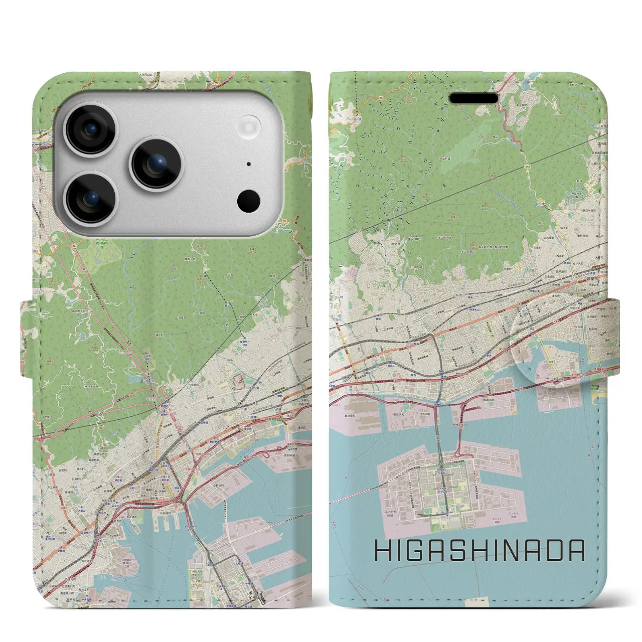 【東灘(兵庫県)】地図柄iPhoneケース(手帳タイプ)モノトーン・iPhone 17 Pro Max 用