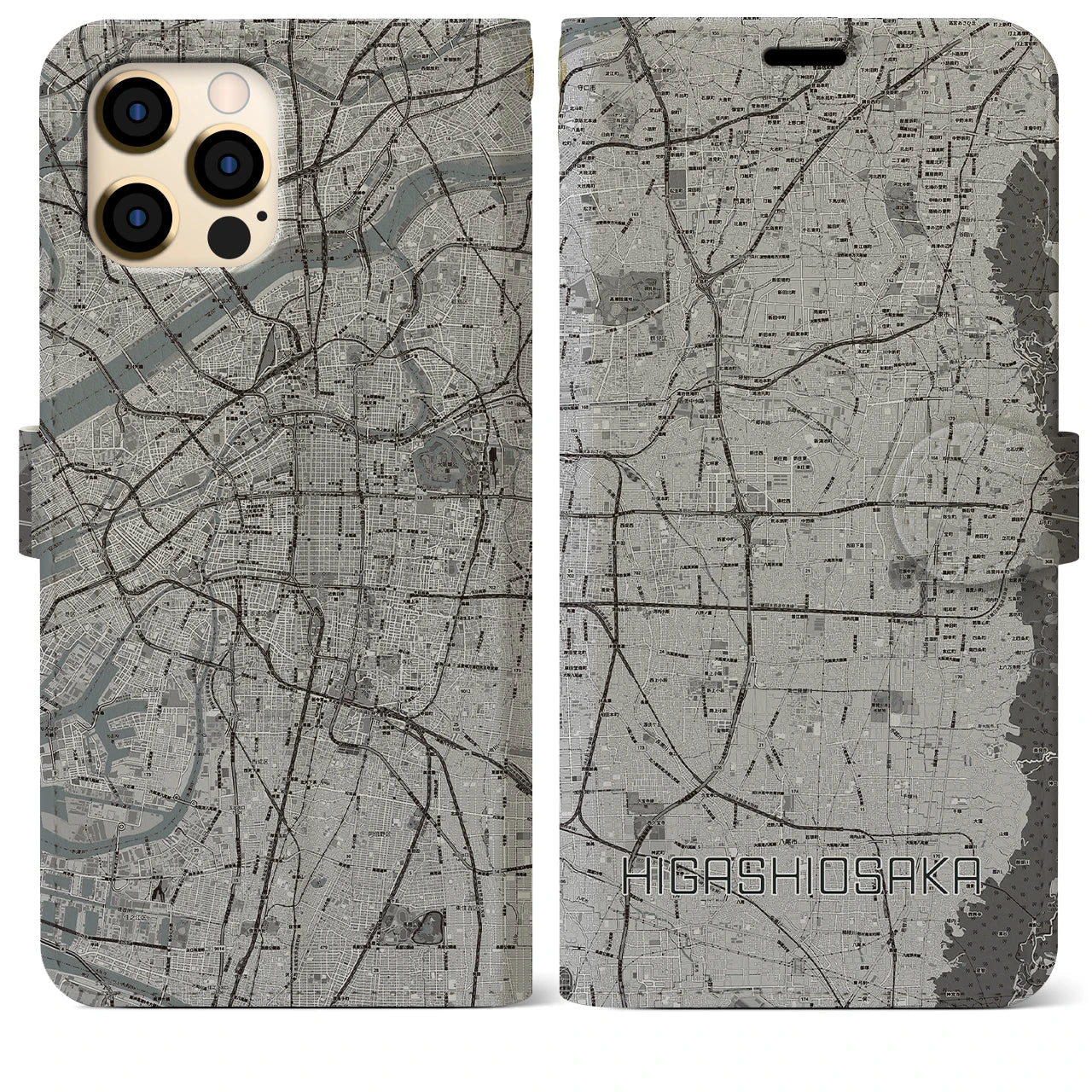 【東大阪(大阪府)】地図柄iPhoneケース(手帳タイプ)