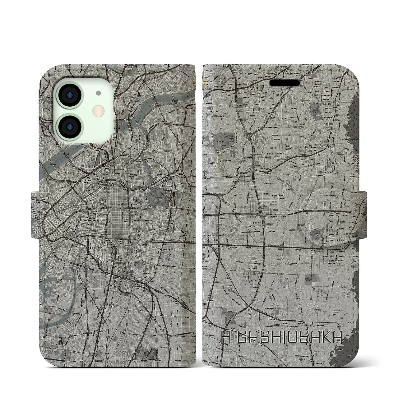 【東大阪(大阪府)】地図柄iPhoneケース(手帳タイプ)