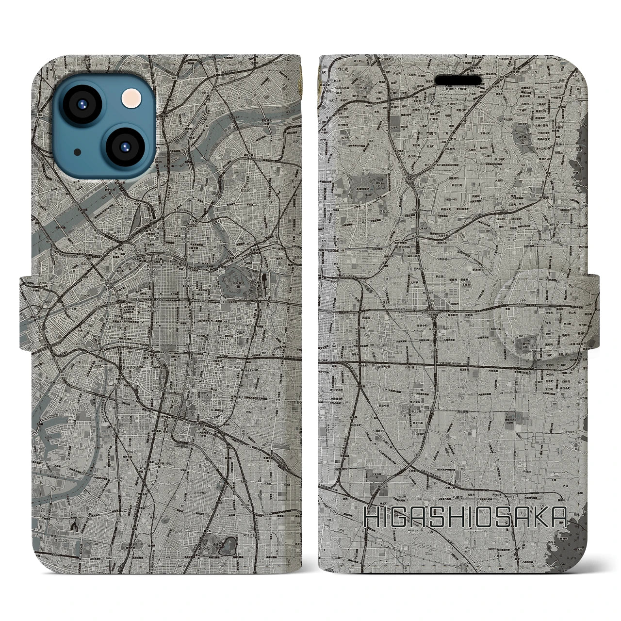【東大阪(大阪府)】地図柄iPhoneケース(手帳タイプ)