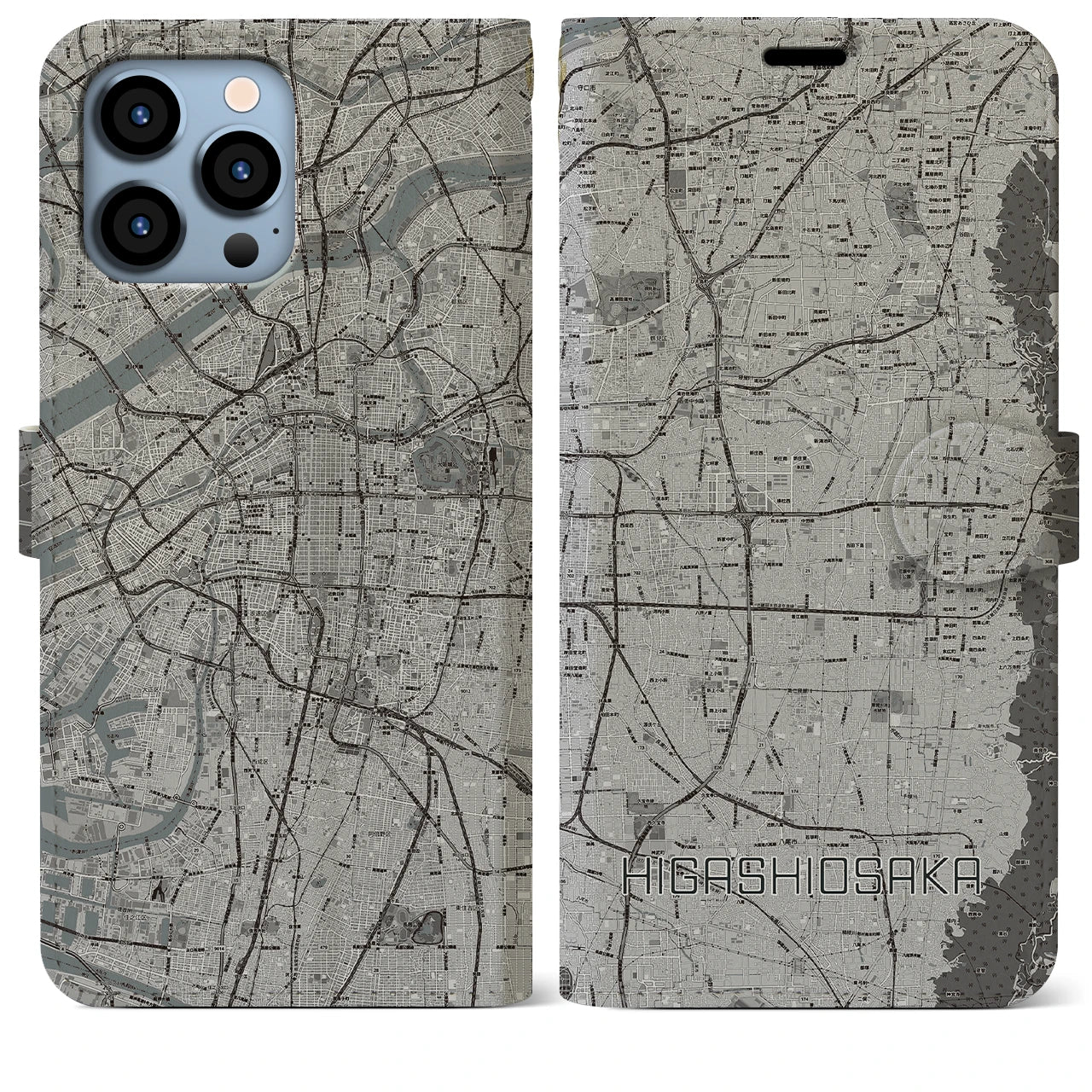 【東大阪(大阪府)】地図柄iPhoneケース(手帳タイプ)