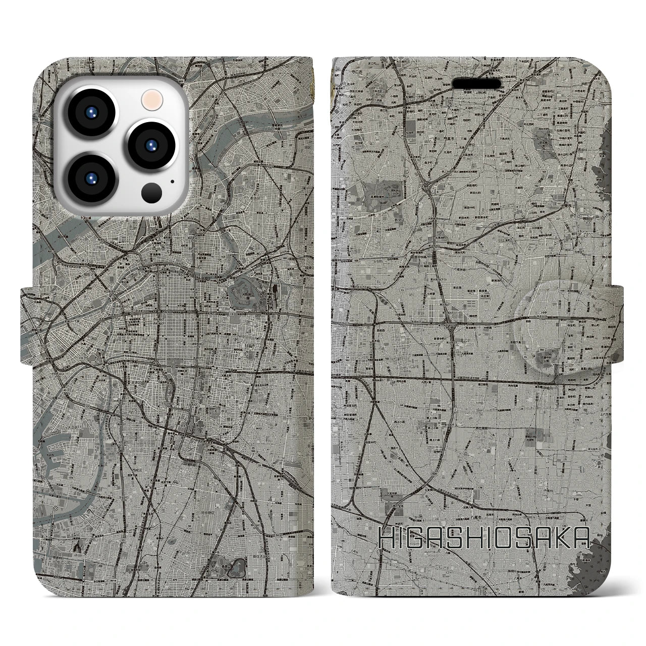 【東大阪(大阪府)】地図柄iPhoneケース(手帳タイプ)