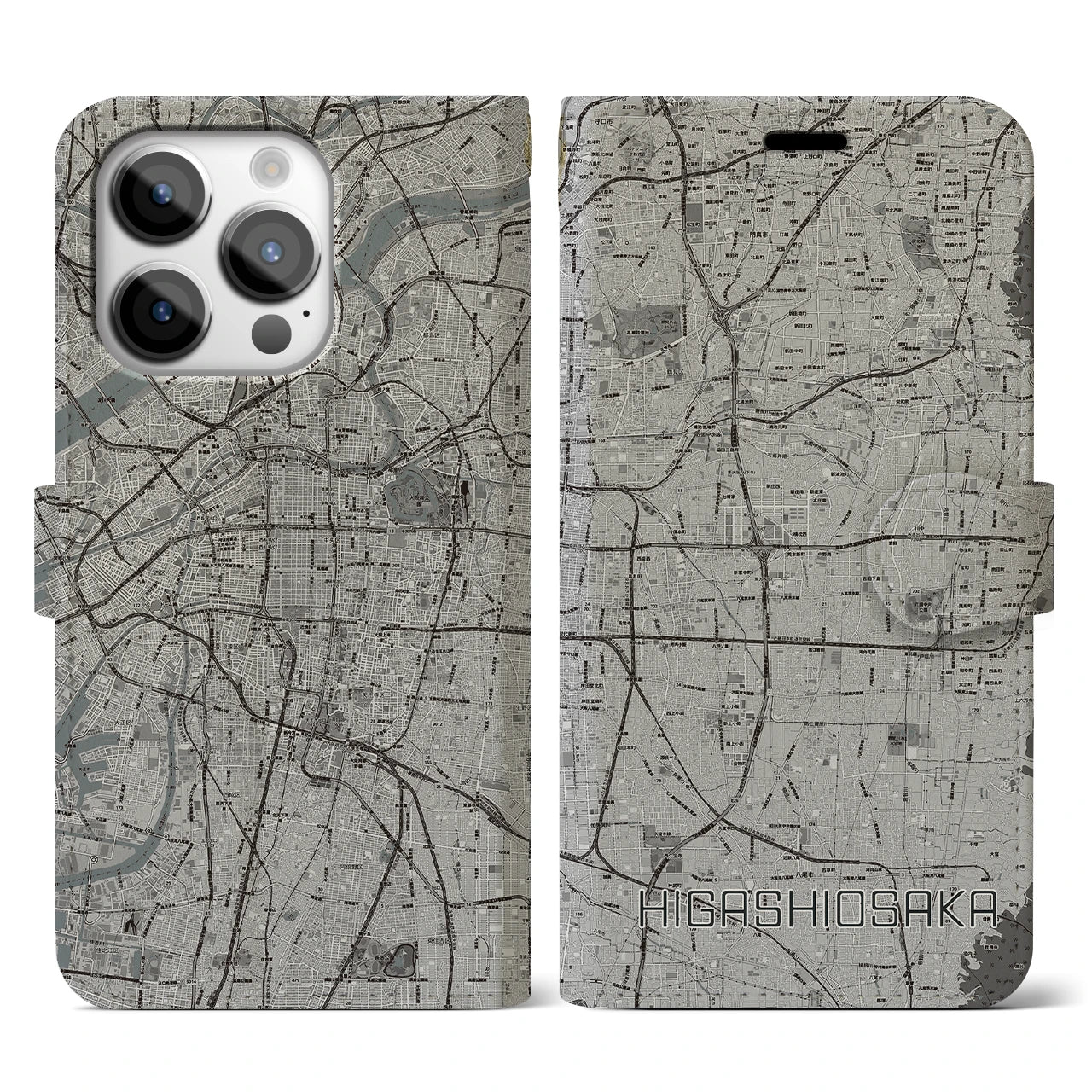 【東大阪(大阪府)】地図柄iPhoneケース(手帳タイプ)