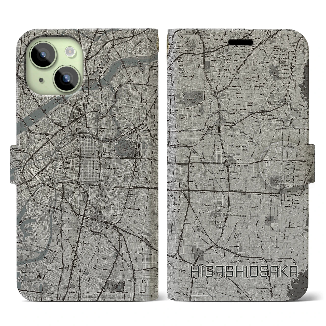 【東大阪(大阪府)】地図柄iPhoneケース(手帳タイプ)