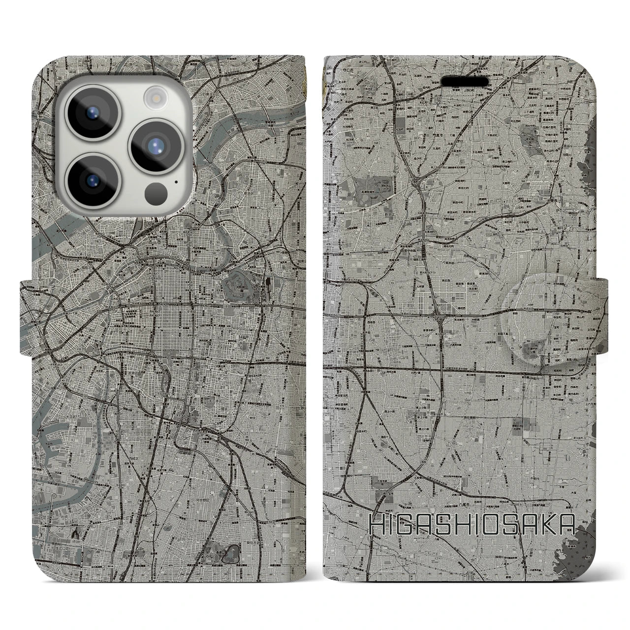 【東大阪(大阪府)】地図柄iPhoneケース(手帳タイプ)