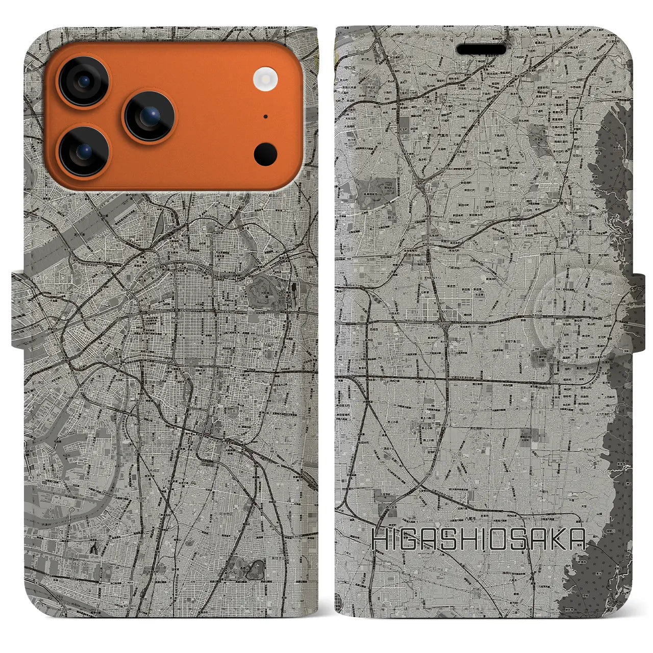 【東大阪(大阪府)】地図柄iPhoneケース(手帳タイプ)