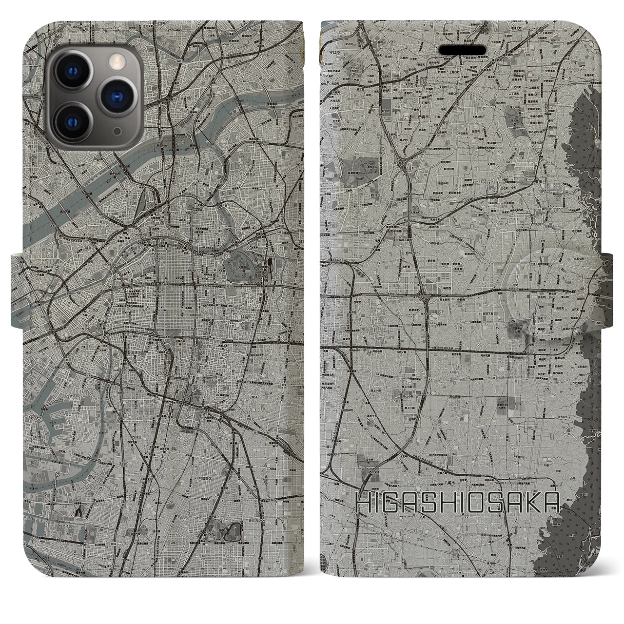 【東大阪(大阪府)】地図柄iPhoneケース(手帳タイプ)