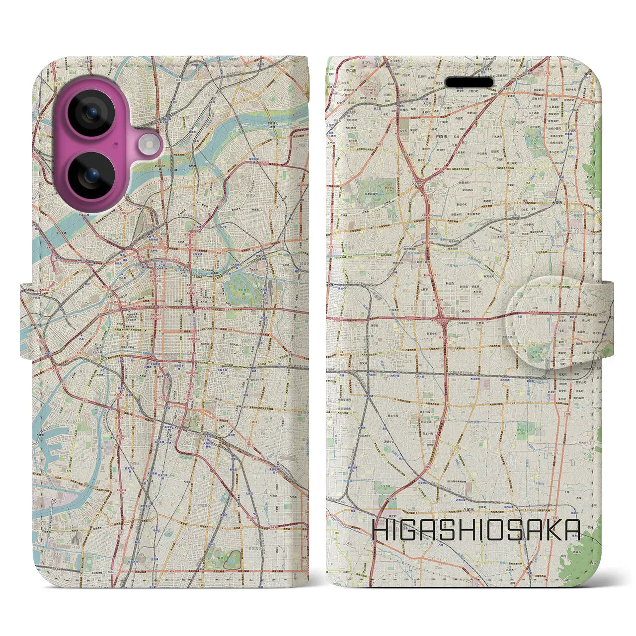 【東大阪(大阪府)】地図柄iPhoneケース(手帳タイプ)