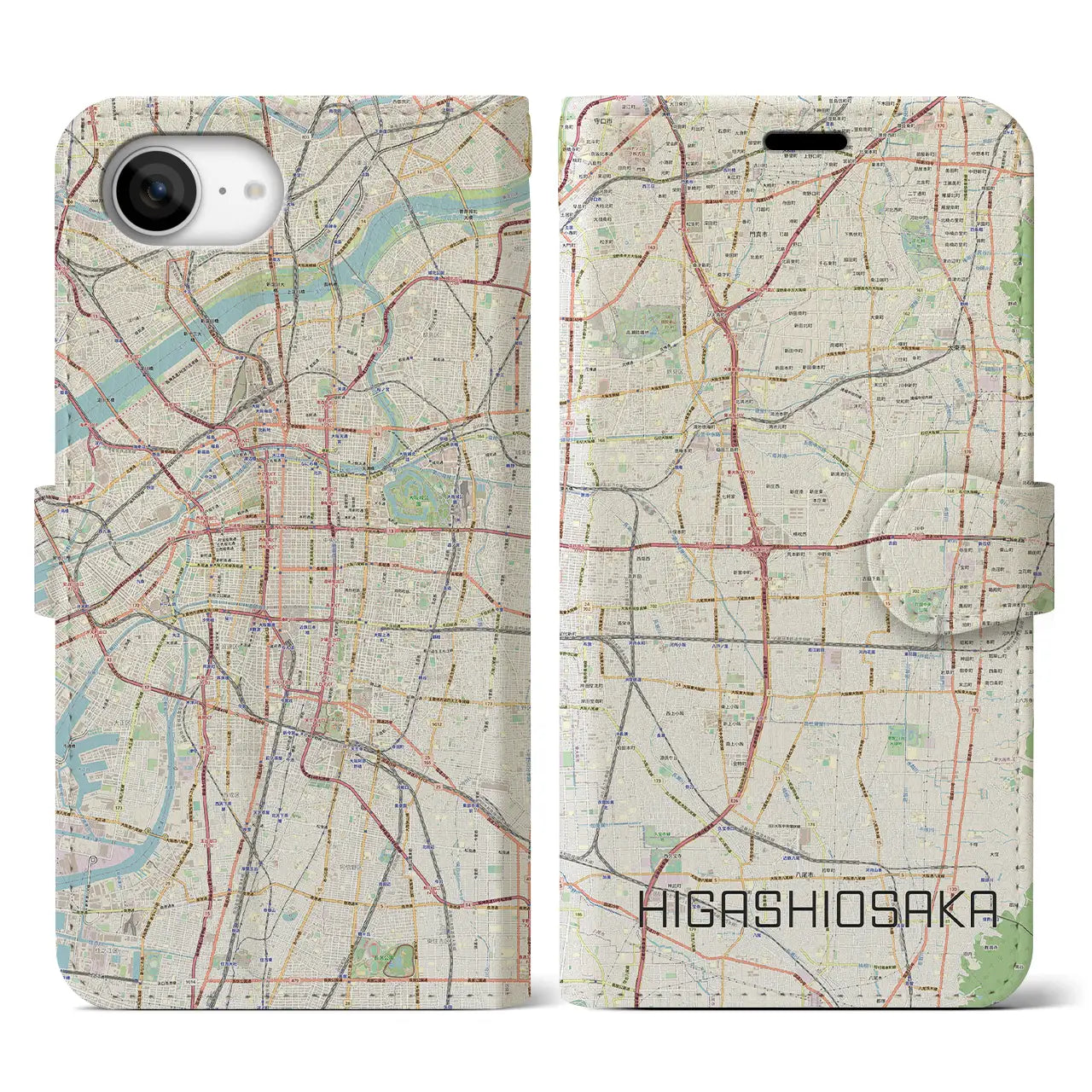 【東大阪(大阪府)】地図柄iPhoneケース(手帳タイプ)