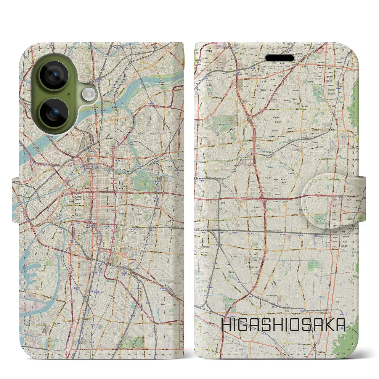 【東大阪(大阪府)】地図柄iPhoneケース(手帳タイプ)