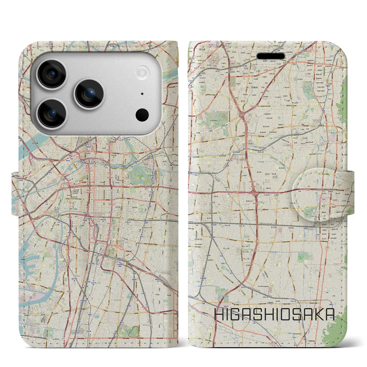 【東大阪(大阪府)】地図柄iPhoneケース(手帳タイプ)