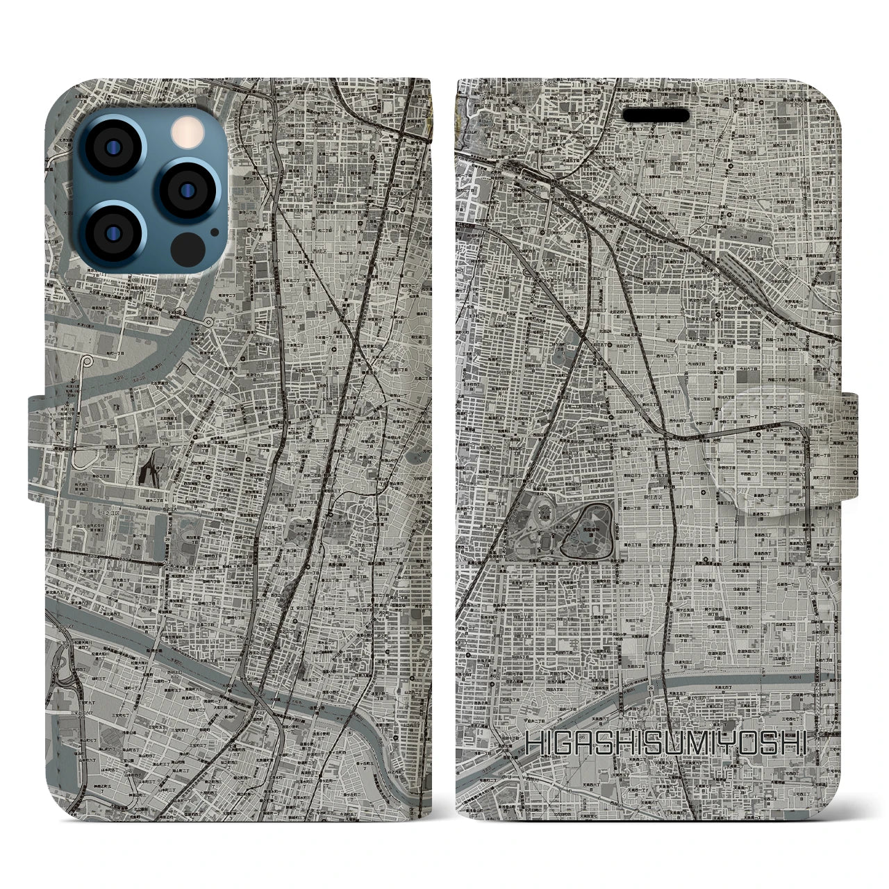 【東住吉(大阪府)】地図柄iPhoneケース(手帳タイプ)