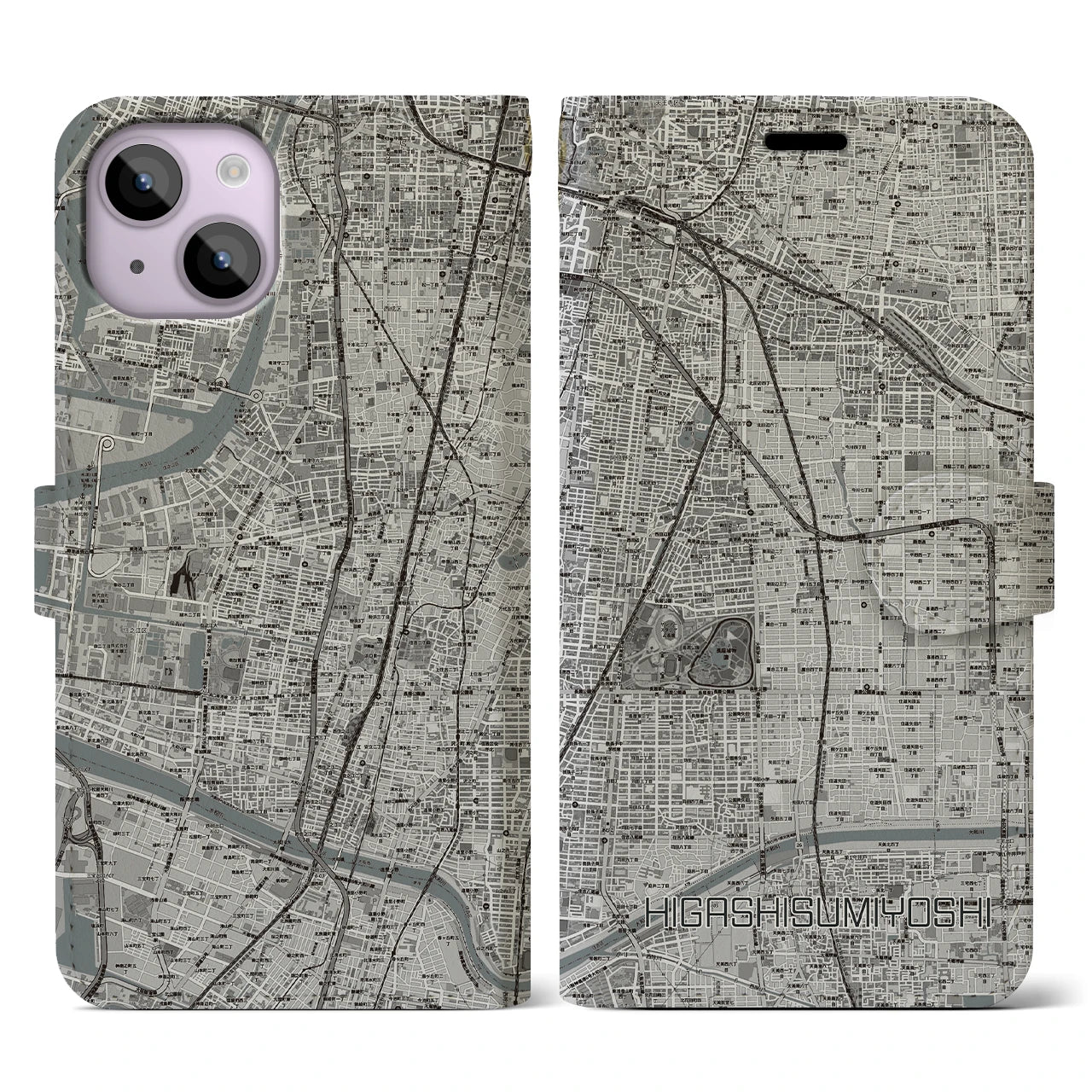 【東住吉(大阪府)】地図柄iPhoneケース(手帳タイプ)