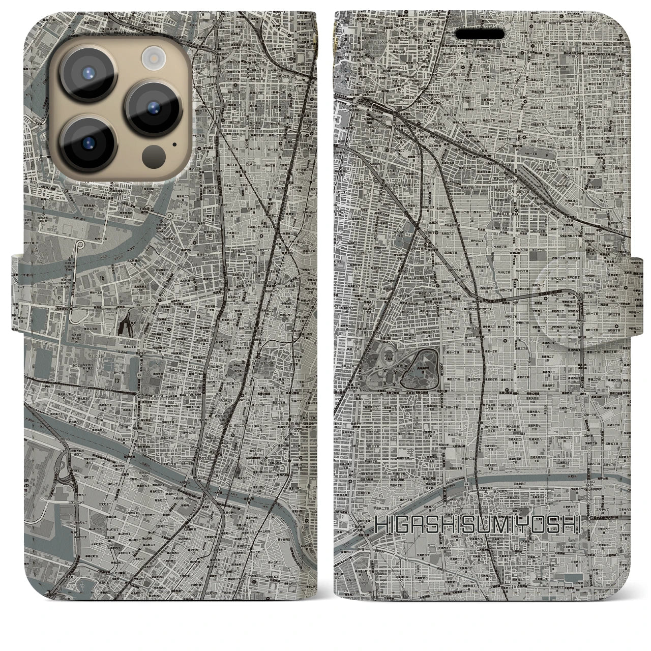 【東住吉(大阪府)】地図柄iPhoneケース(手帳タイプ)