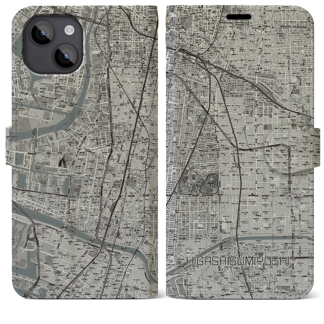 【東住吉(大阪府)】地図柄iPhoneケース(手帳タイプ)