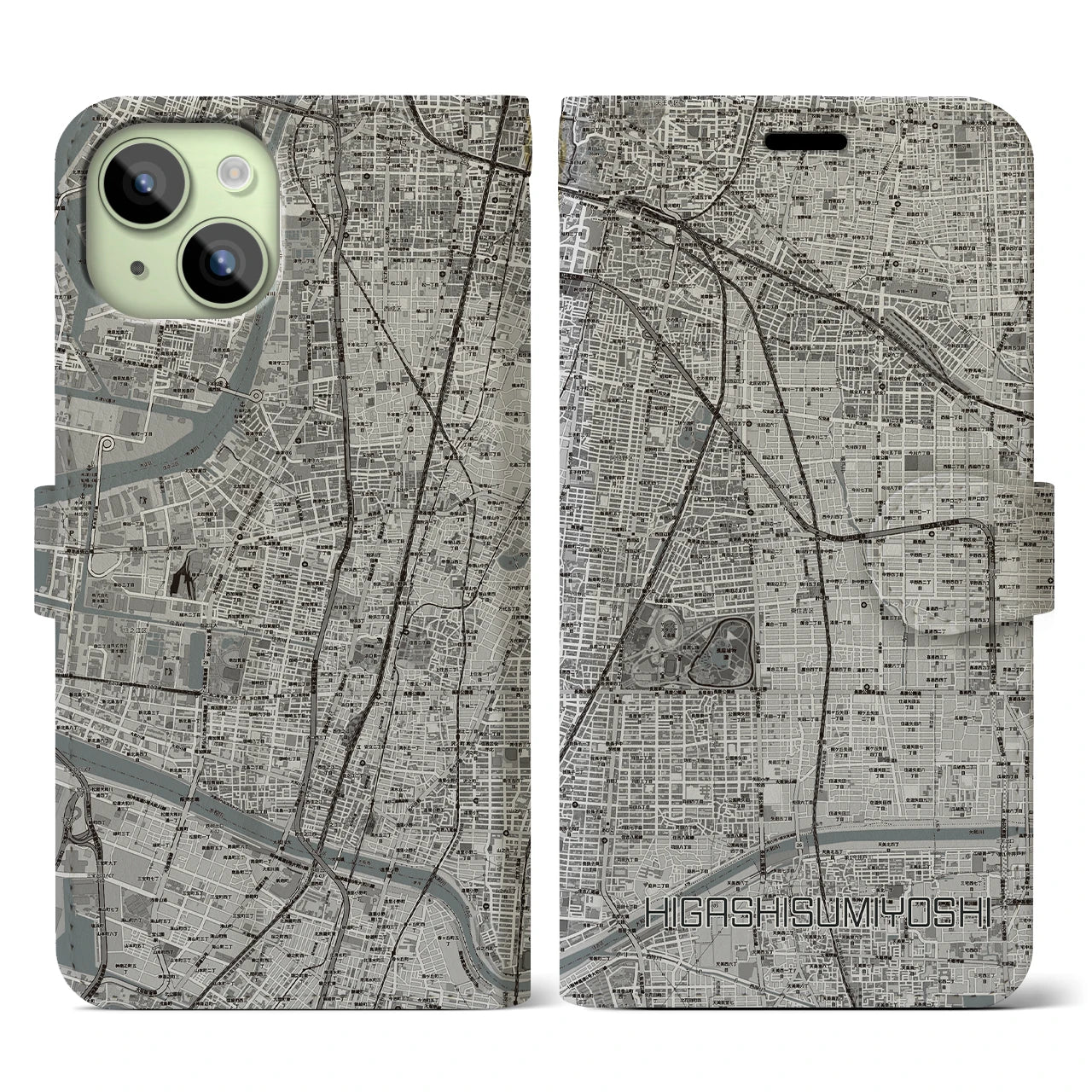 【東住吉(大阪府)】地図柄iPhoneケース(手帳タイプ)