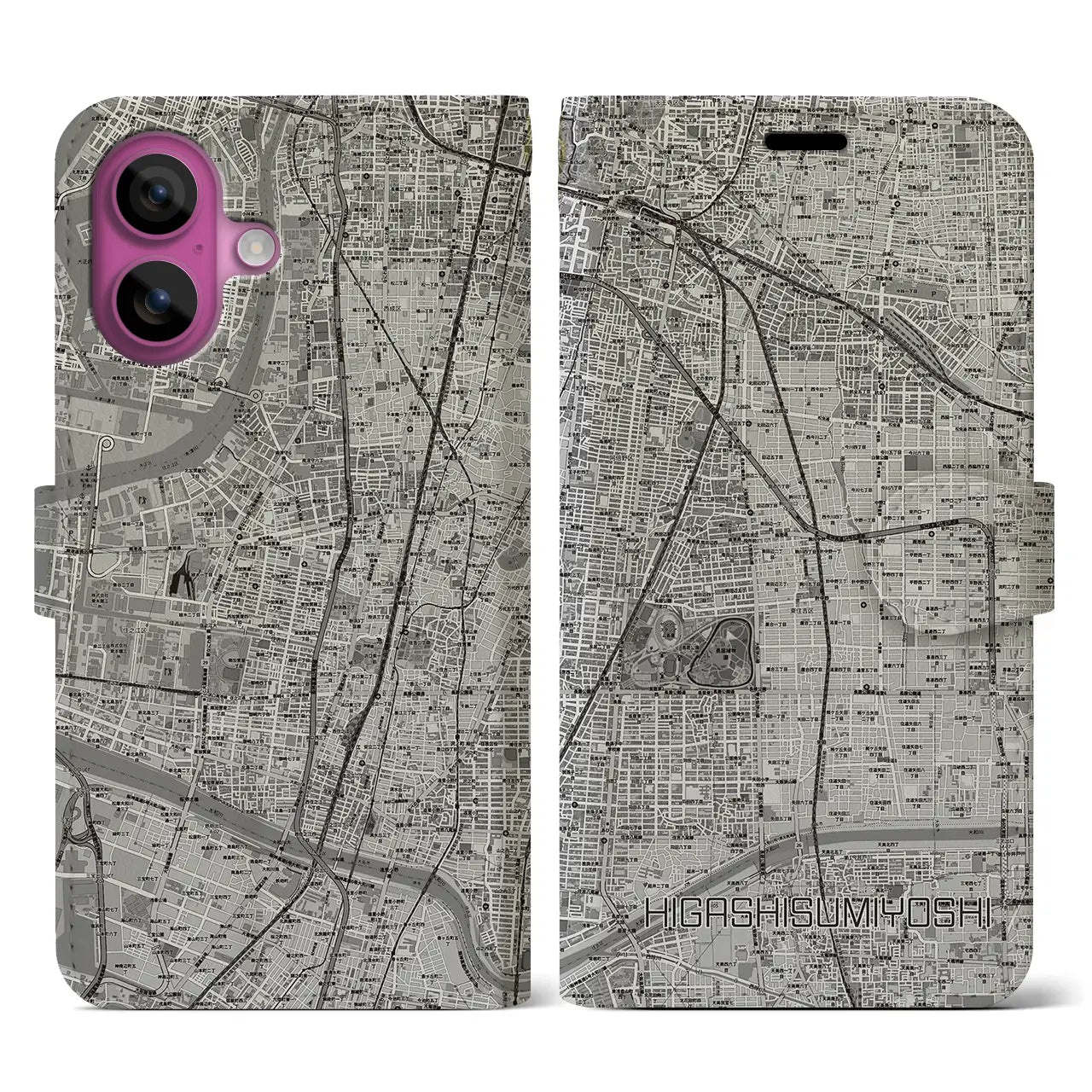 【東住吉(大阪府)】地図柄iPhoneケース(手帳タイプ)