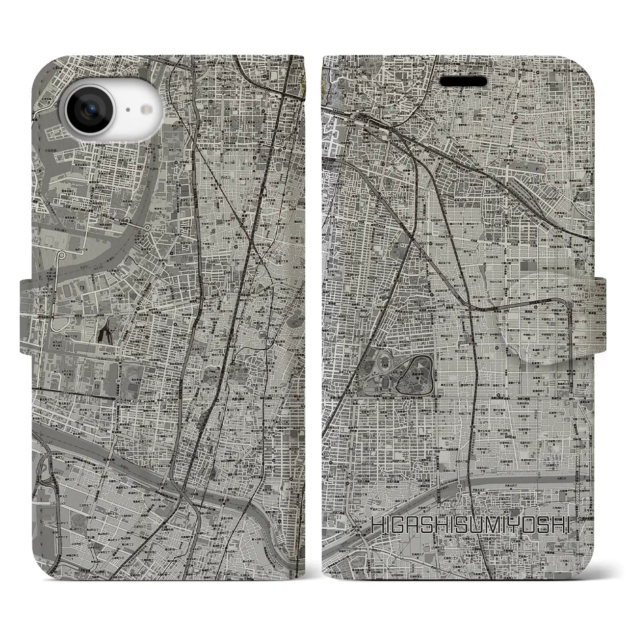 【東住吉(大阪府)】地図柄iPhoneケース(手帳タイプ)