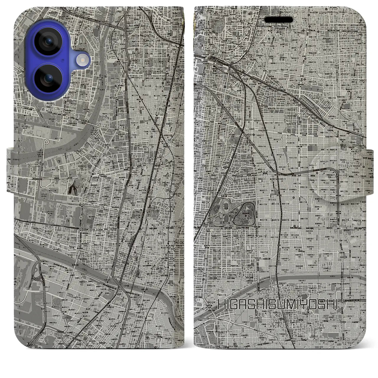 【東住吉(大阪府)】地図柄iPhoneケース(手帳タイプ)