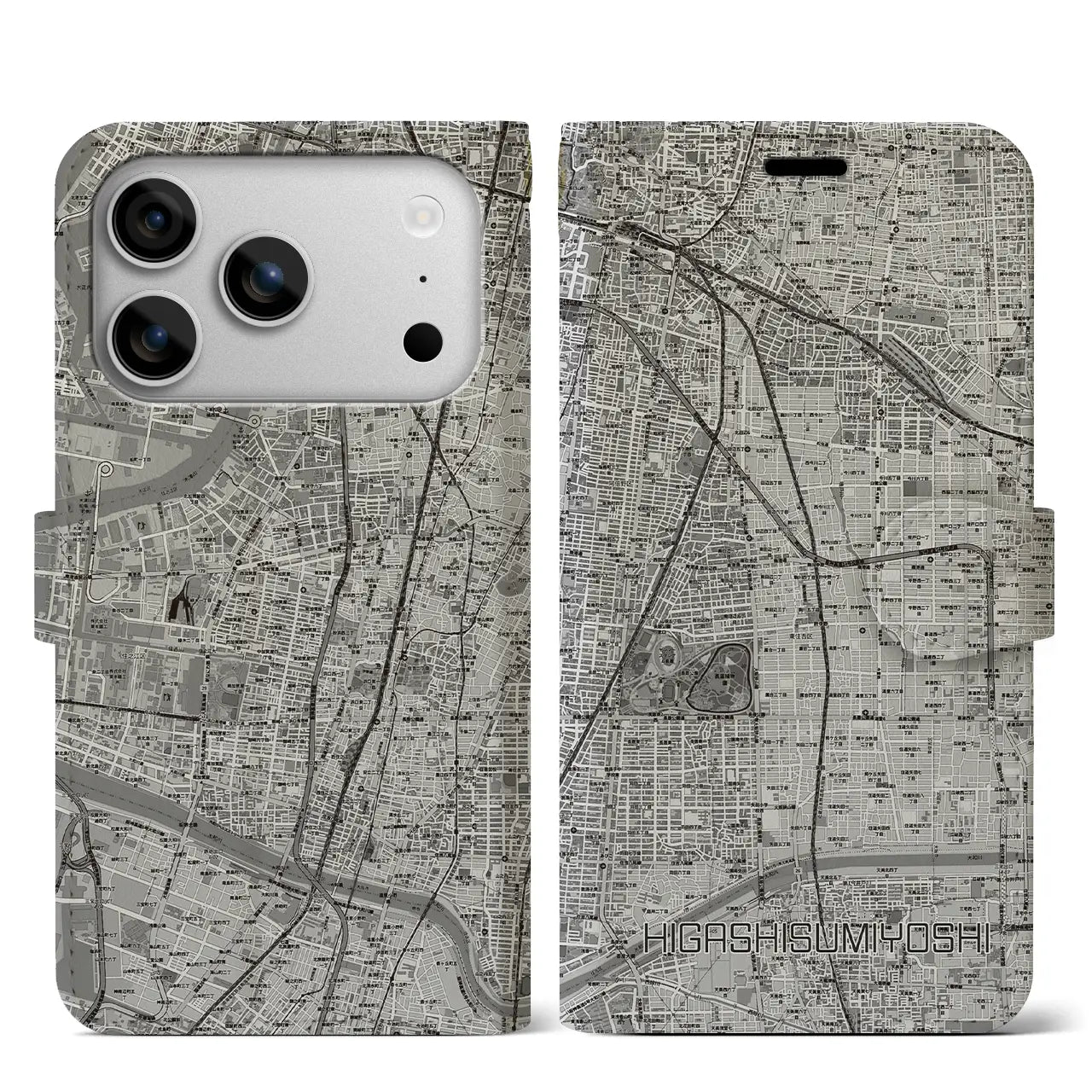 【東住吉(大阪府)】地図柄iPhoneケース(手帳タイプ)