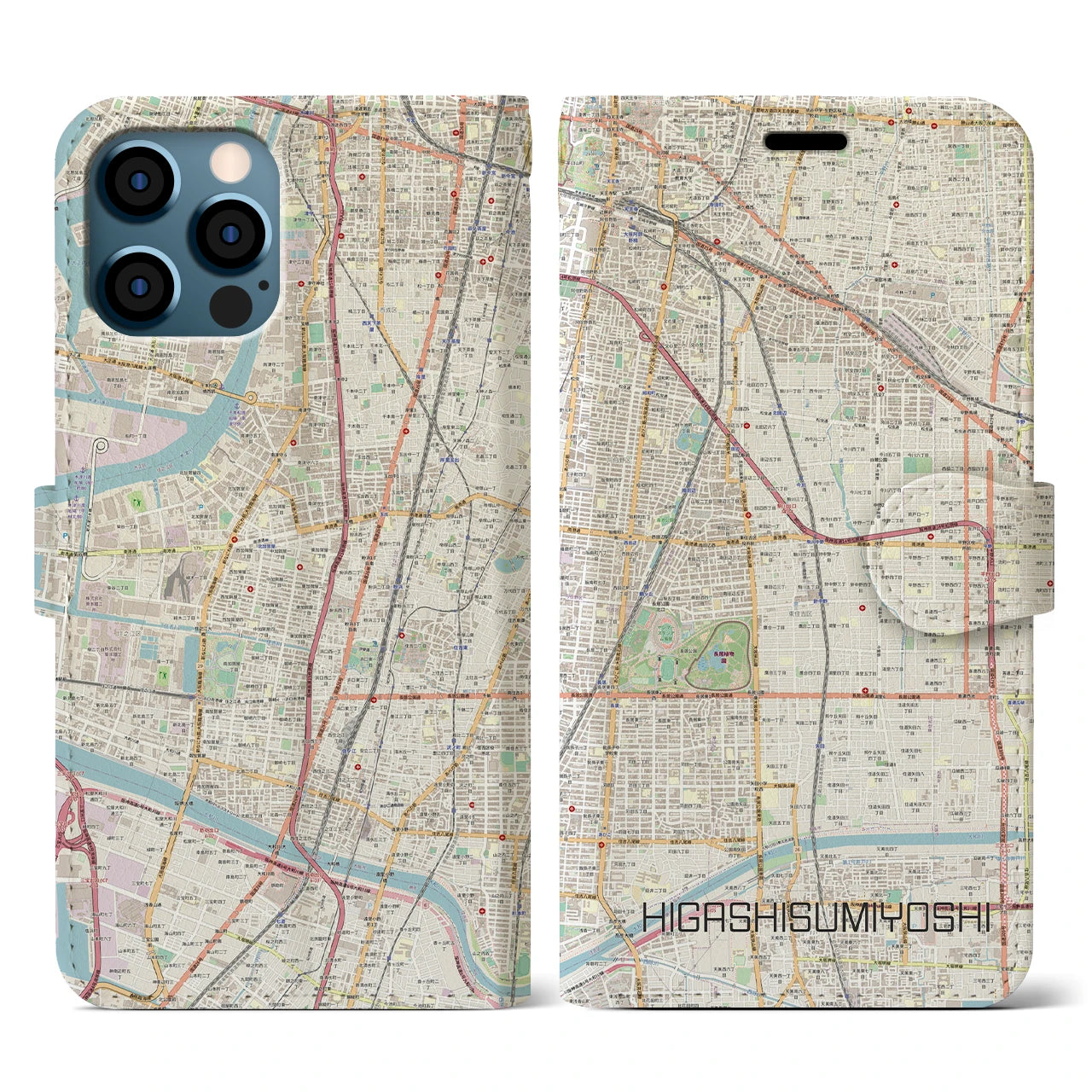 【東住吉(大阪府)】地図柄iPhoneケース(手帳タイプ)