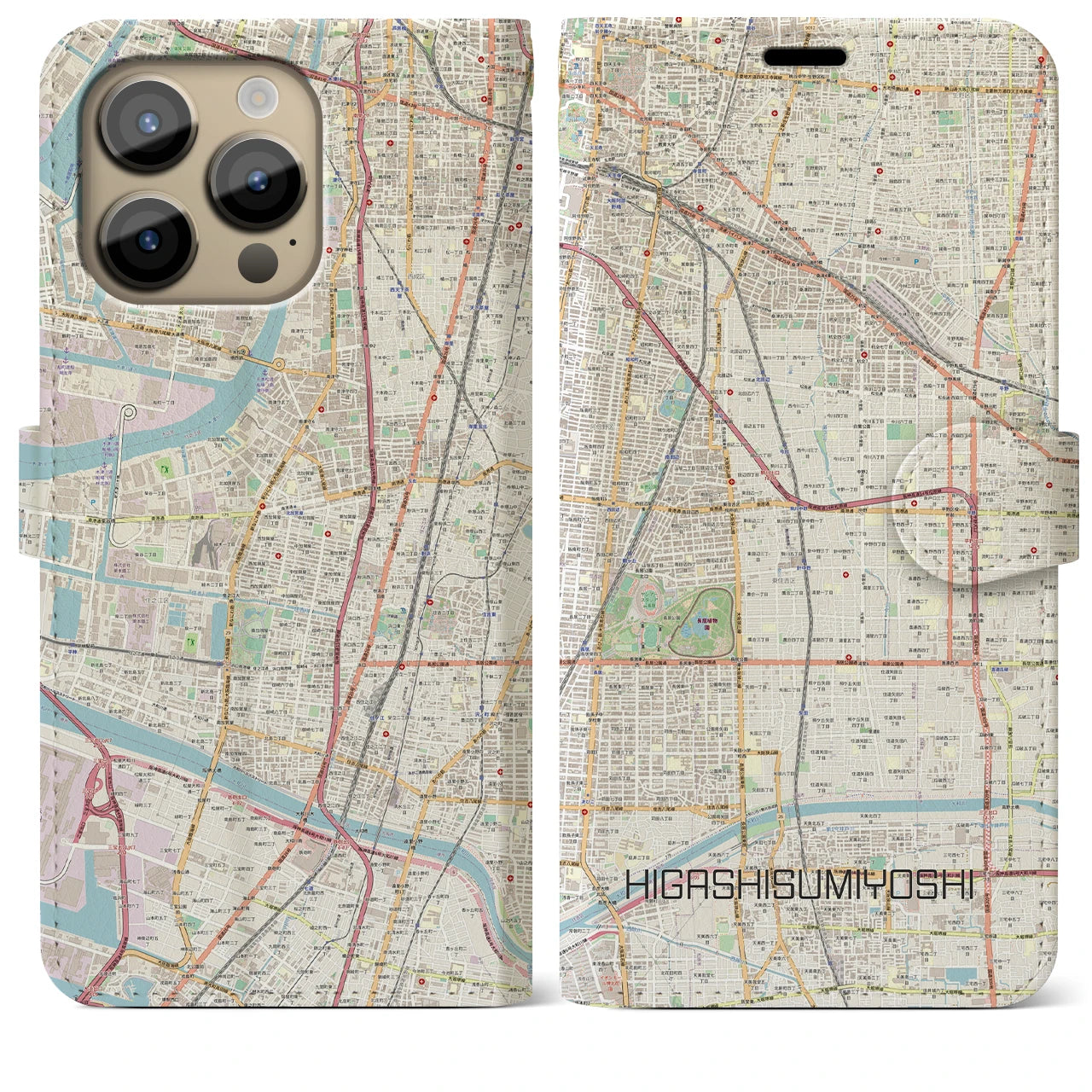 【東住吉(大阪府)】地図柄iPhoneケース(手帳タイプ)