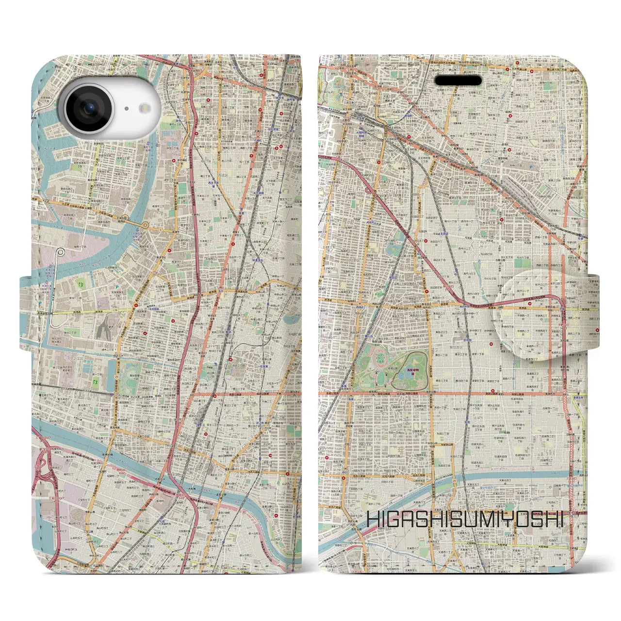 【東住吉(大阪府)】地図柄iPhoneケース(手帳タイプ)